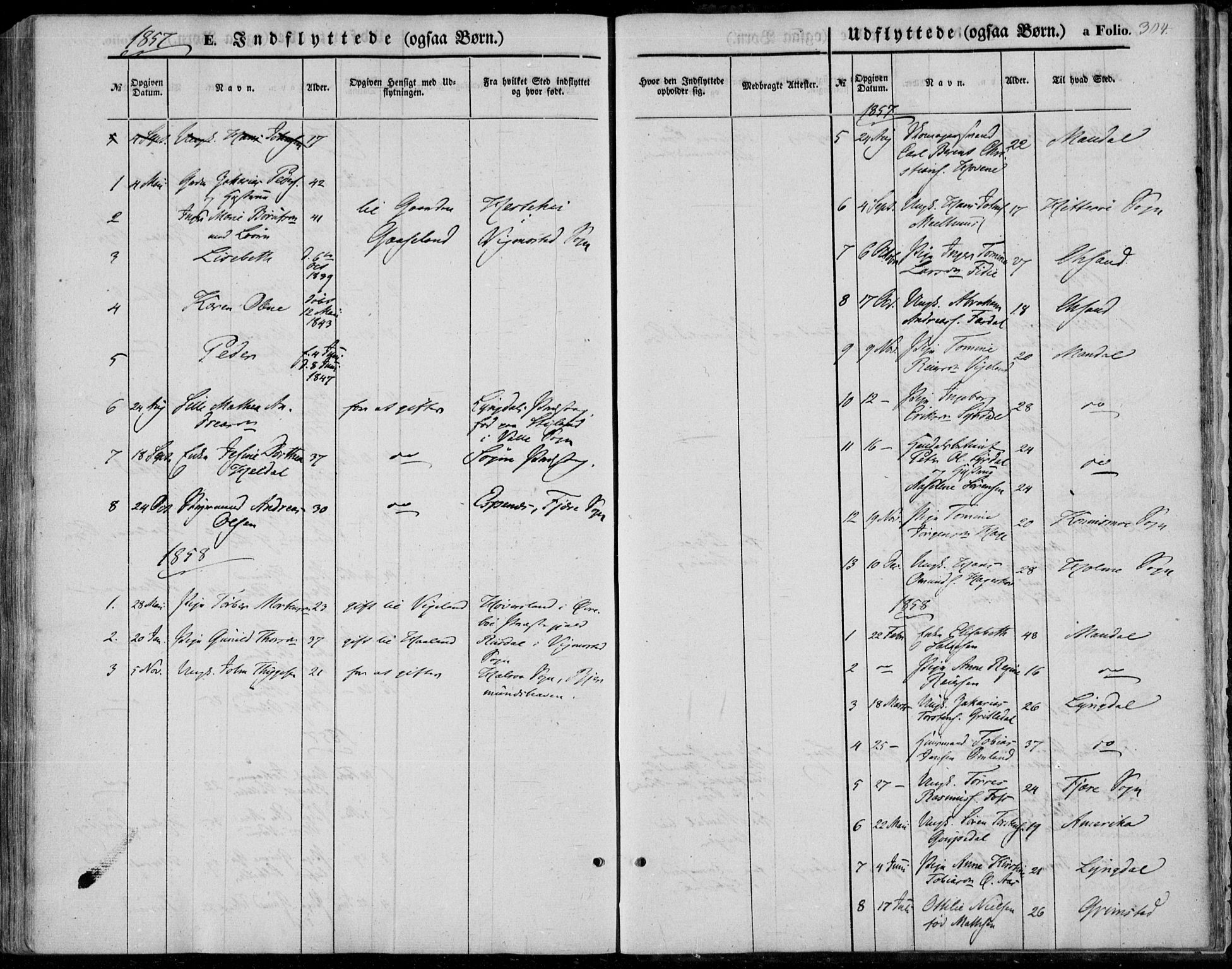 Sør-Audnedal sokneprestkontor, AV/SAK-1111-0039/F/Fa/Fab/L0007: Parish register (official) no. A 7, 1855-1876, p. 304