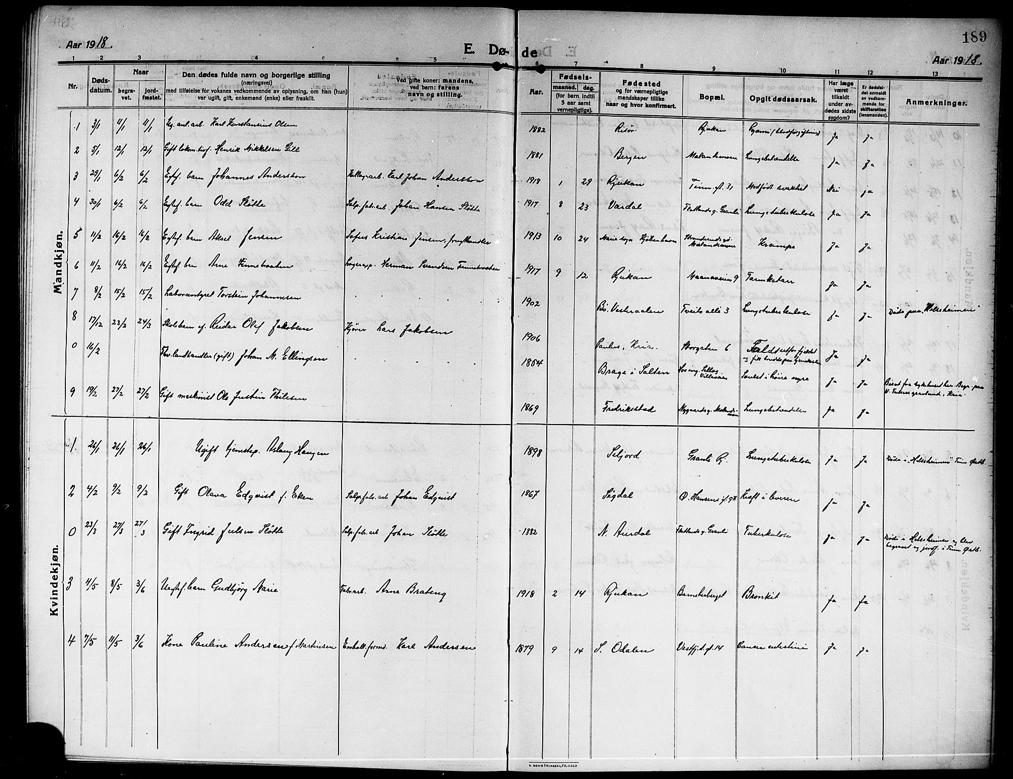 Rjukan kirkebøker, SAKO/A-294/G/Ga/L0002: Parish register (copy) no. 2, 1913-1920, p. 189