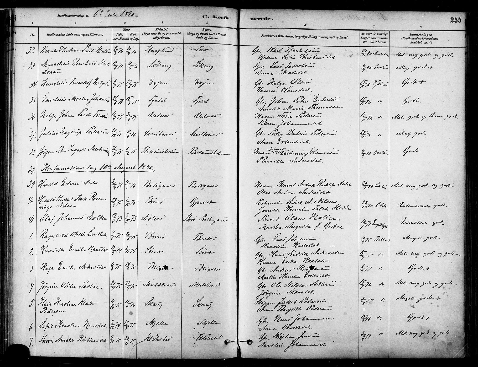 Ministerialprotokoller, klokkerbøker og fødselsregistre - Nordland, SAT/A-1459/802/L0054: Parish register (official) no. 802A01, 1879-1893, p. 255