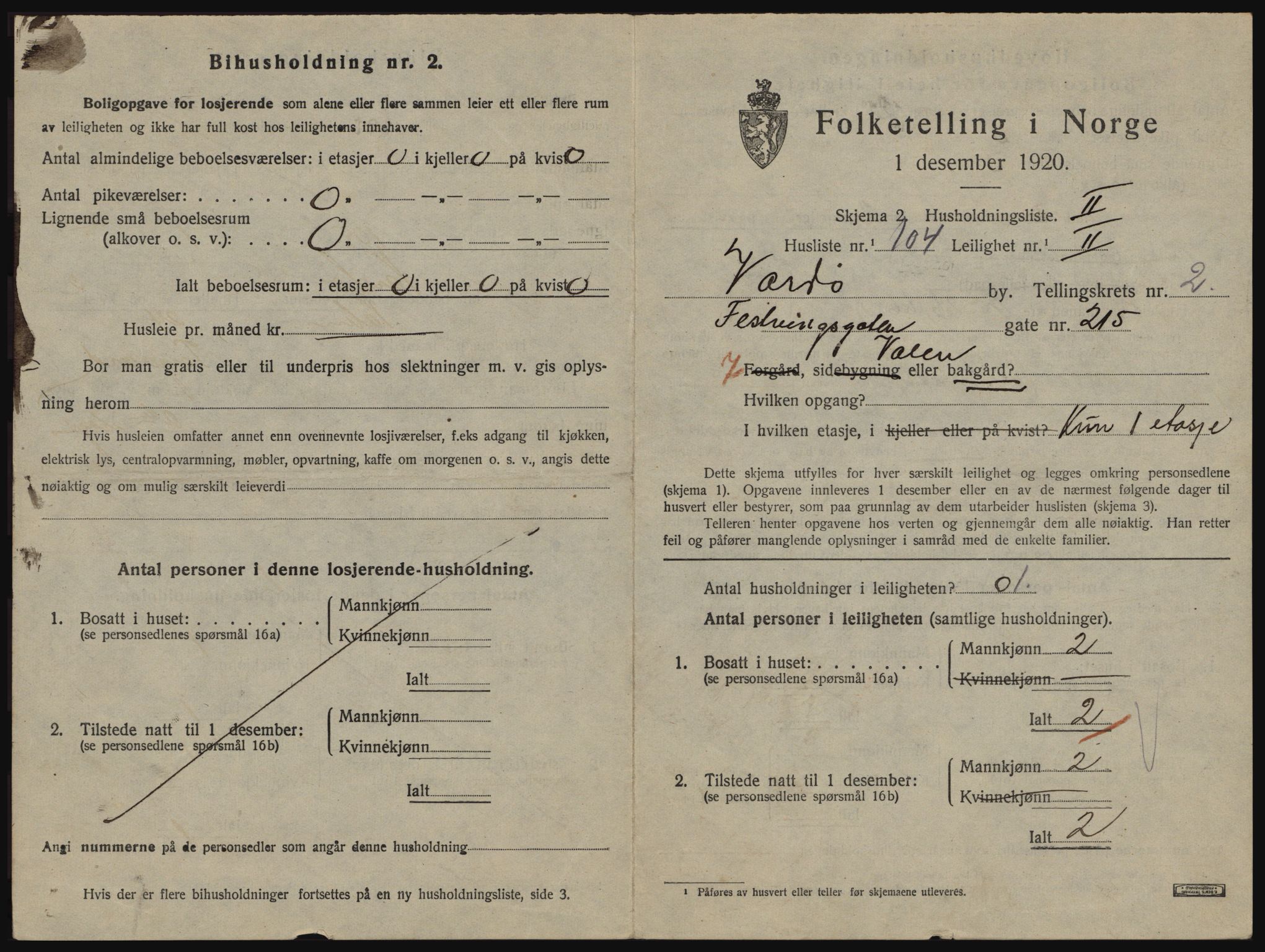 SATØ, 1920 census for Vardø, 1920, p. 2133