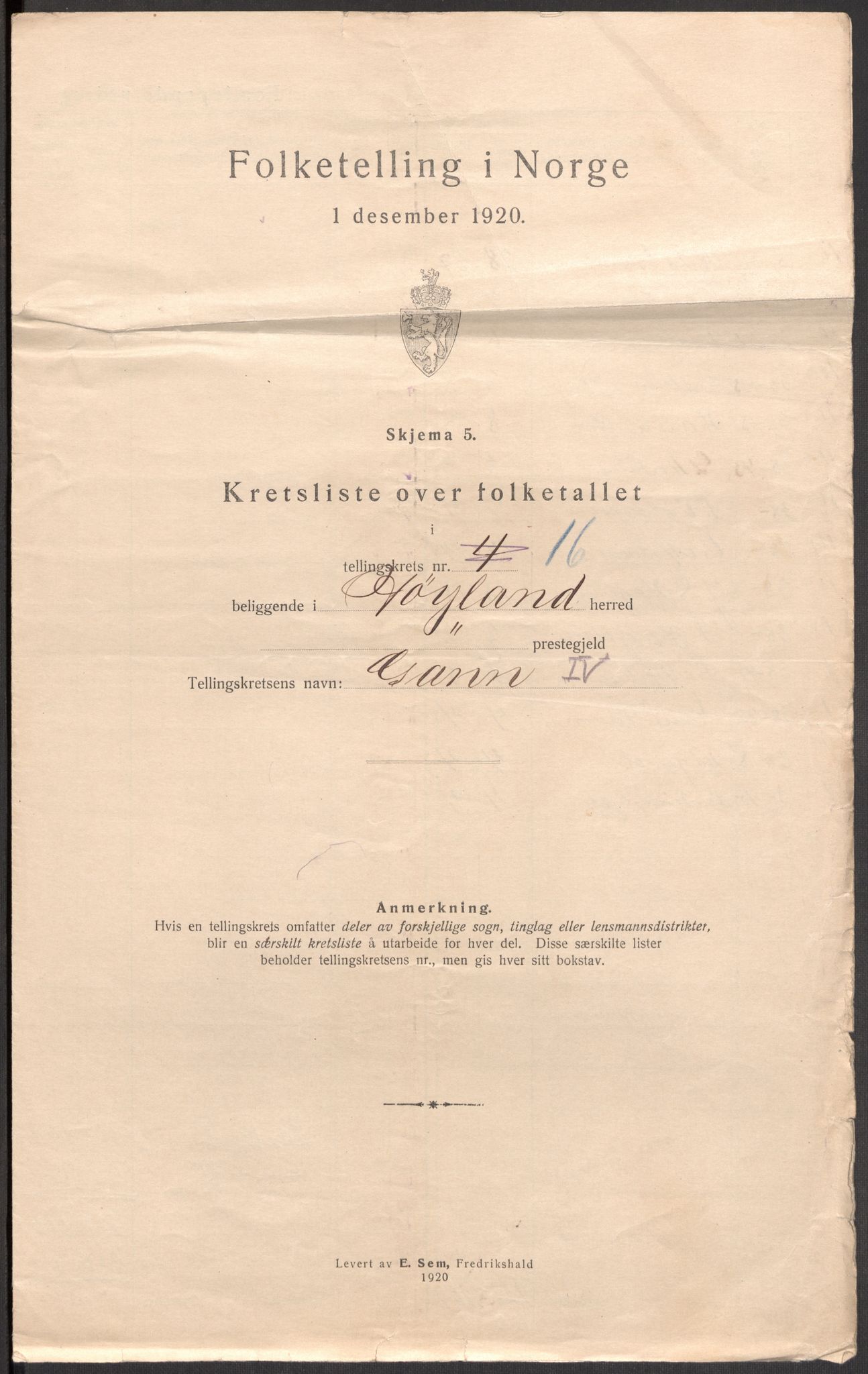 SAST, 1920 census for Høyland, 1920, p. 66