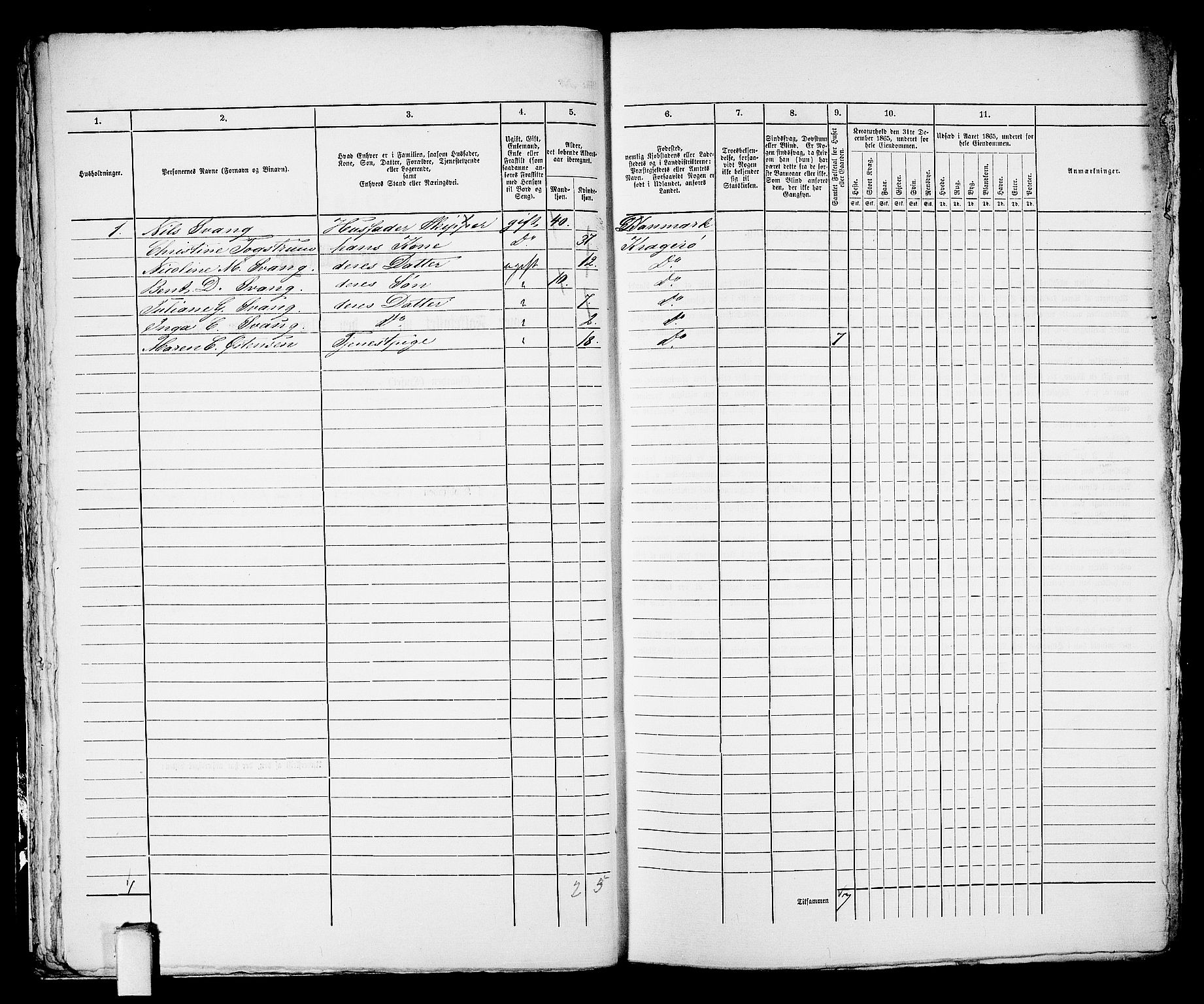 RA, 1865 census for Kragerø/Kragerø, 1865, p. 658