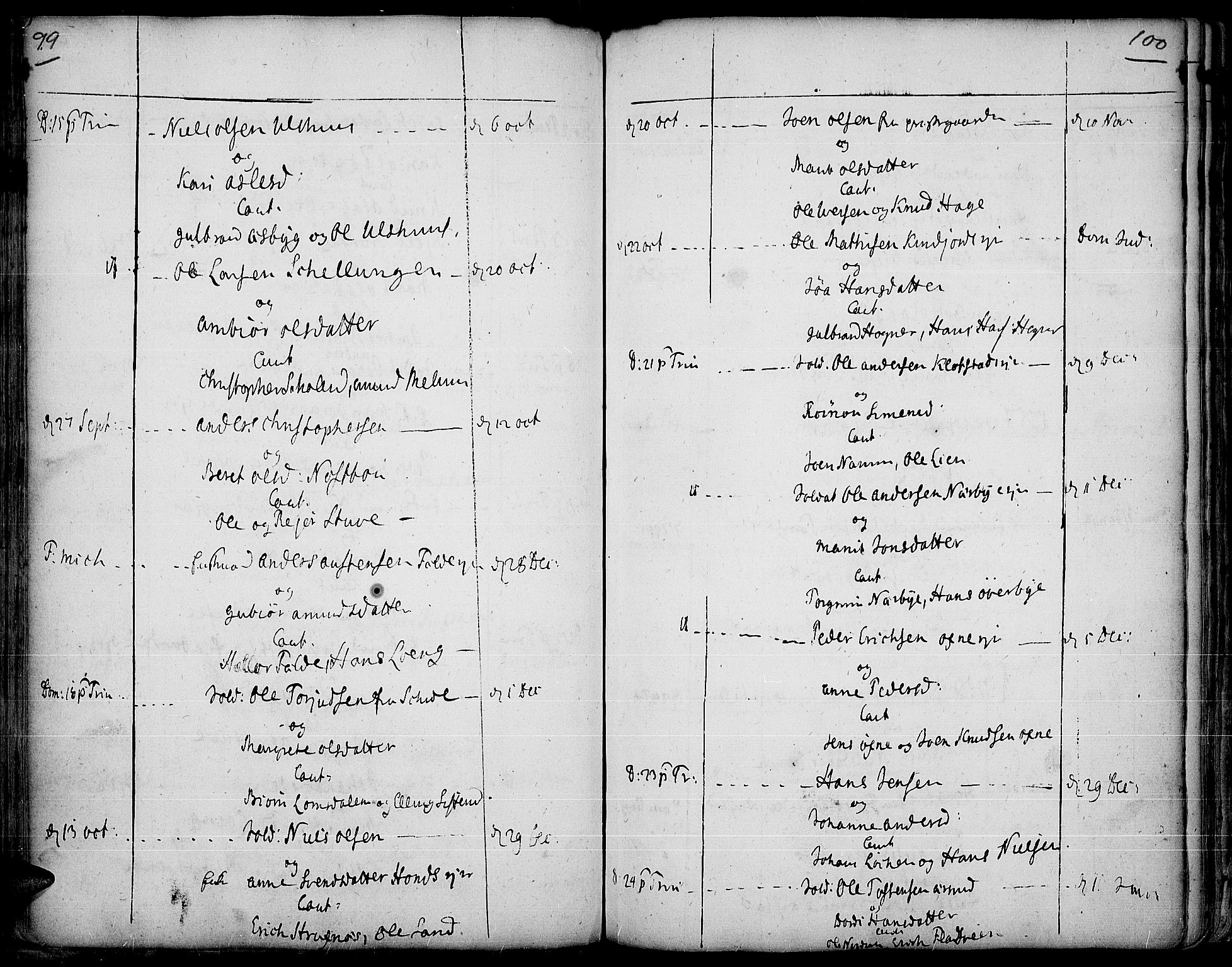 Land prestekontor, AV/SAH-PREST-120/H/Ha/Haa/L0003: Parish register (official) no. 3, 1733-1764, p. 99-100