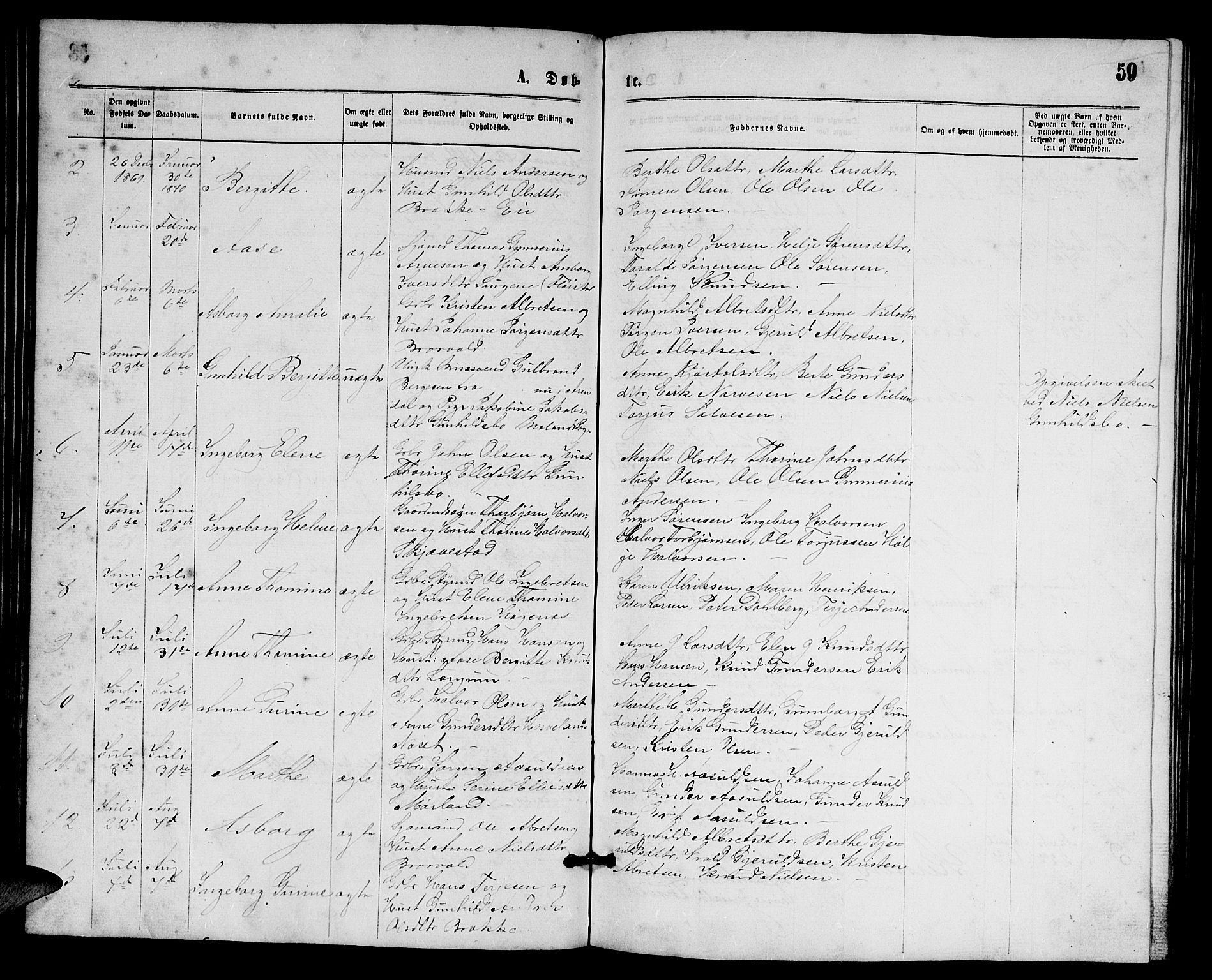 Austre Moland sokneprestkontor, AV/SAK-1111-0001/F/Fb/Fba/L0002: Parish register (copy) no. B 2, 1869-1879, p. 59