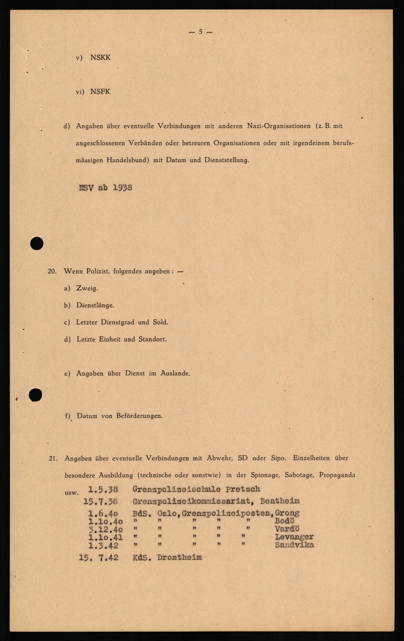 Forsvaret, Forsvarets overkommando II, RA/RAFA-3915/D/Db/L0014: CI Questionaires. Tyske okkupasjonsstyrker i Norge. Tyskere., 1945-1946, p. 97