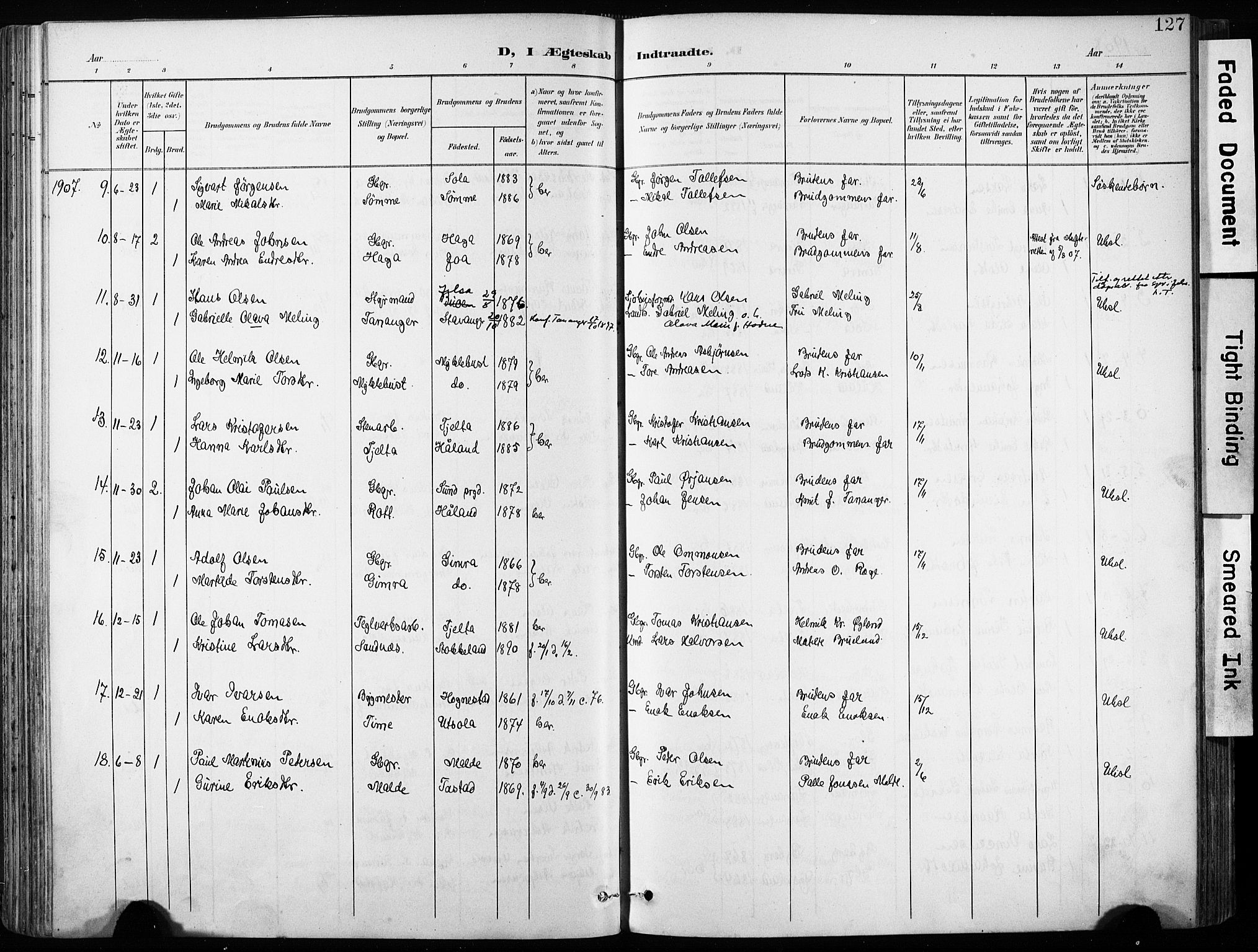 Håland sokneprestkontor, AV/SAST-A-101802/001/30BA/L0013: Parish register (official) no. A 12, 1901-1913, p. 127