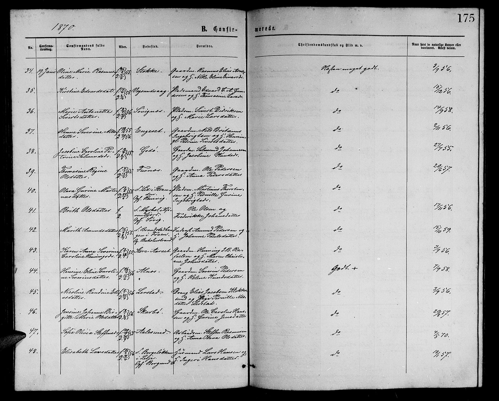 Ministerialprotokoller, klokkerbøker og fødselsregistre - Møre og Romsdal, SAT/A-1454/528/L0428: Parish register (copy) no. 528C09, 1864-1880, p. 175