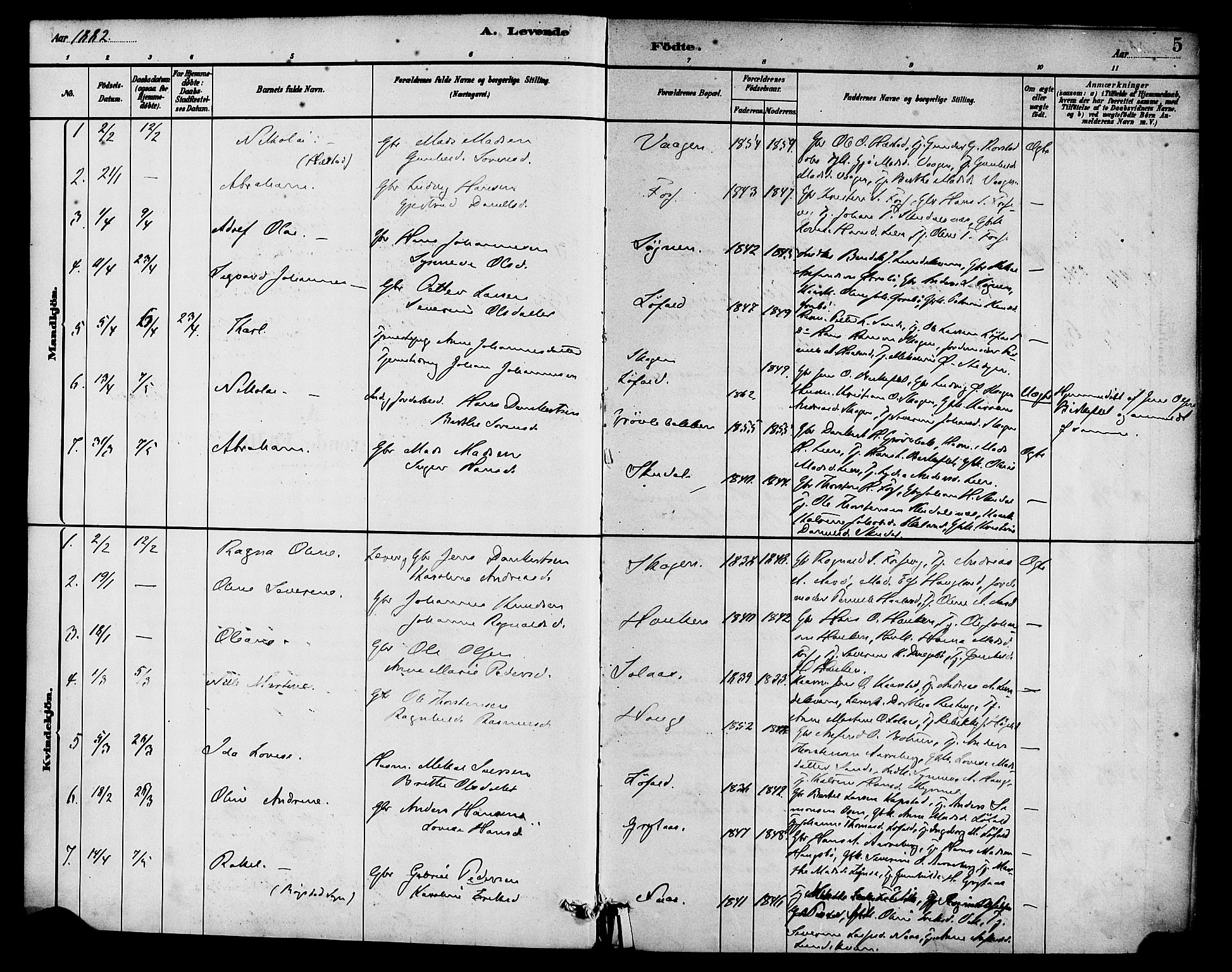 Gaular sokneprestembete, AV/SAB-A-80001/H/Haa: Parish register (official) no. B 1, 1882-1897, p. 5