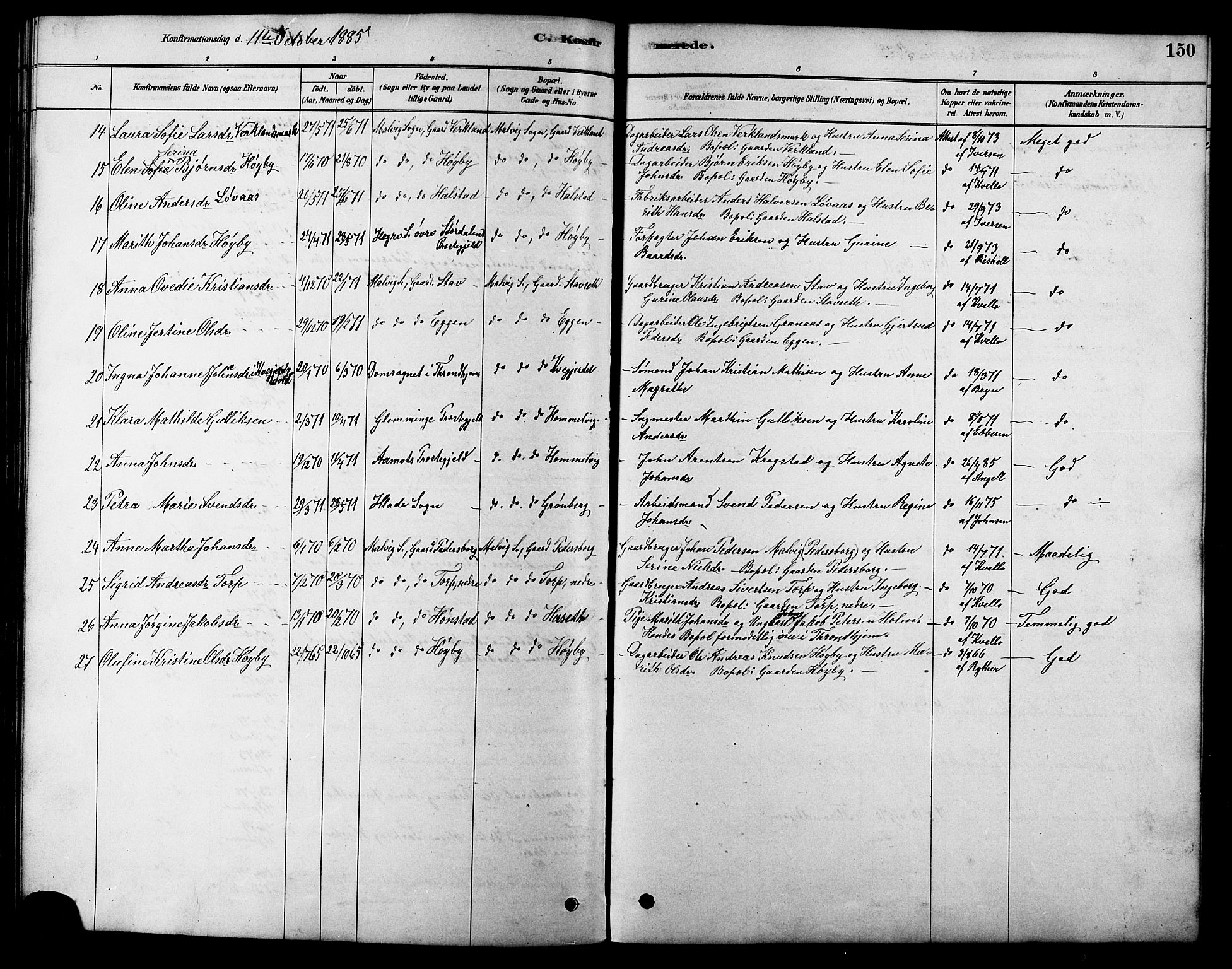 Ministerialprotokoller, klokkerbøker og fødselsregistre - Sør-Trøndelag, SAT/A-1456/616/L0423: Parish register (copy) no. 616C06, 1878-1903, p. 150