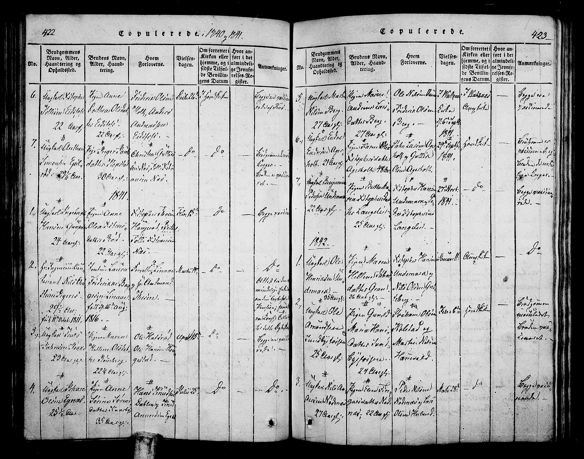 Hof kirkebøker, SAKO/A-64/F/Fa/L0004: Parish register (official) no. I 4, 1814-1843, p. 422-423