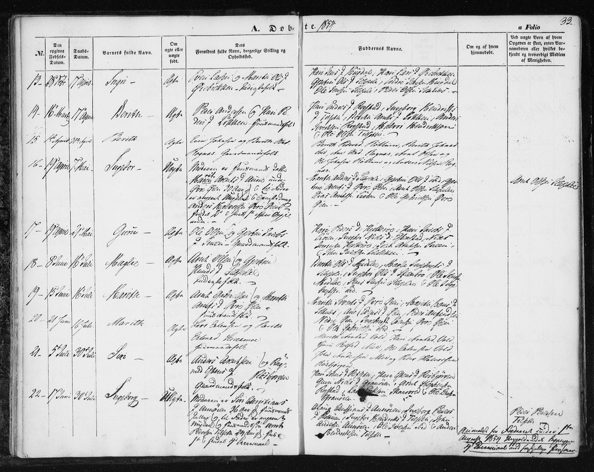 Ministerialprotokoller, klokkerbøker og fødselsregistre - Sør-Trøndelag, SAT/A-1456/687/L1000: Parish register (official) no. 687A06, 1848-1869, p. 33