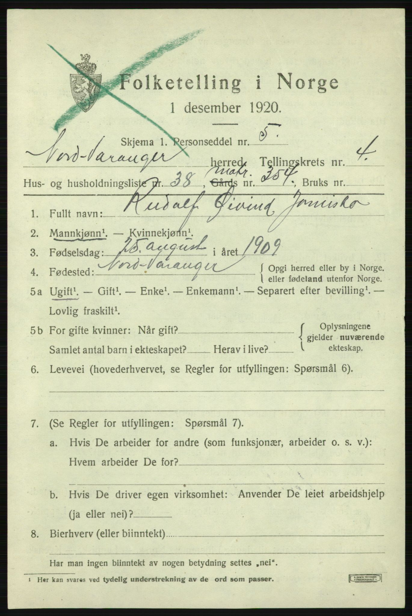 SATØ, 1920 census for Nord-Varanger, 1920, p. 2160
