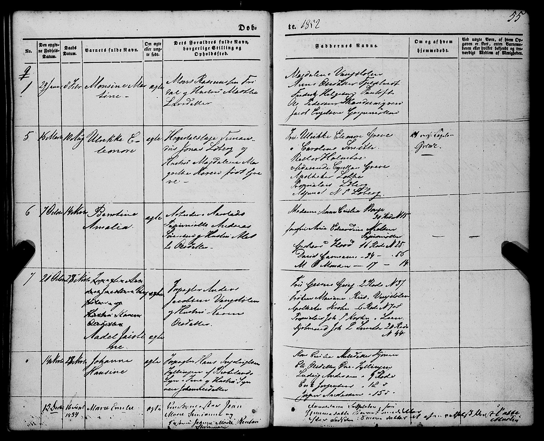 St. Jørgens hospital og Årstad sokneprestembete, AV/SAB-A-99934: Parish register (official) no. A 4, 1844-1863, p. 55