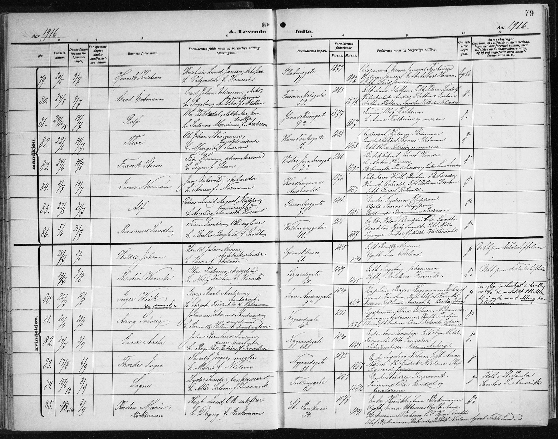 Johanneskirken sokneprestembete, AV/SAB-A-76001/H/Haa: Parish register (official) no. A 3, 1913-1934, p. 79