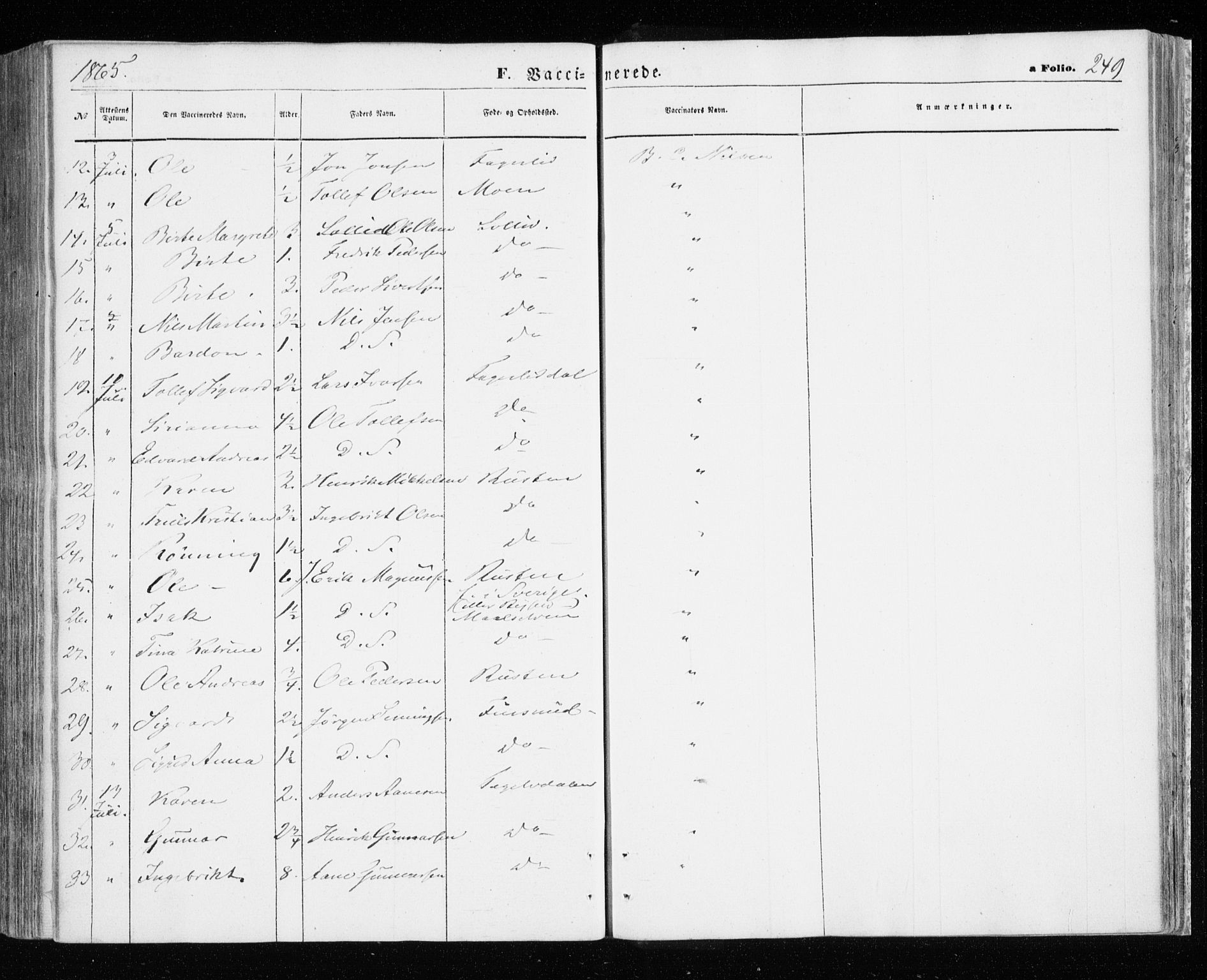 Målselv sokneprestembete, SATØ/S-1311/G/Ga/Gaa/L0004kirke: Parish register (official) no. 4, 1863-1872, p. 249