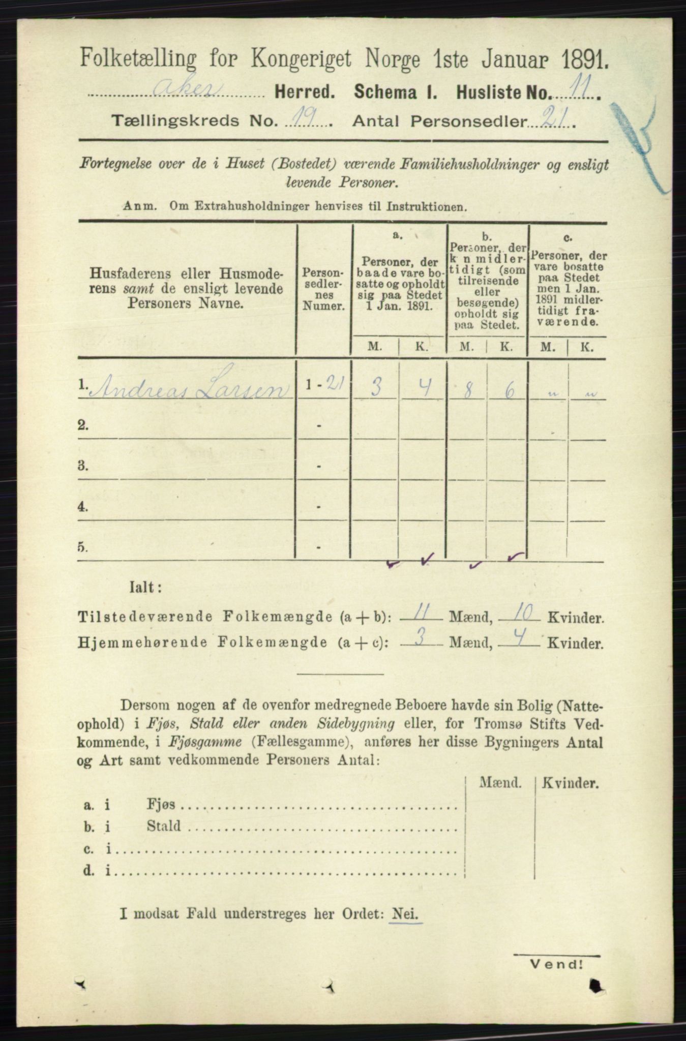 RA, 1891 census for 0218 Aker, 1891, p. 17752