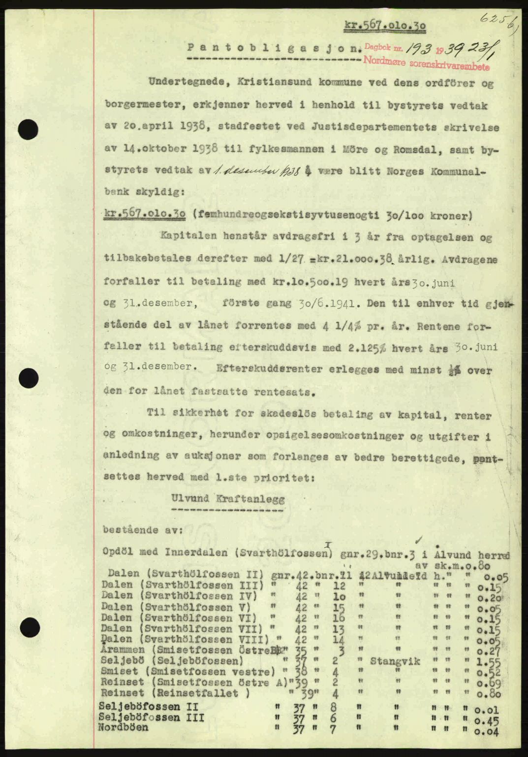 Nordmøre sorenskriveri, SAT/A-4132/1/2/2Ca: Mortgage book no. B84, 1938-1939, Diary no: : 193/1939