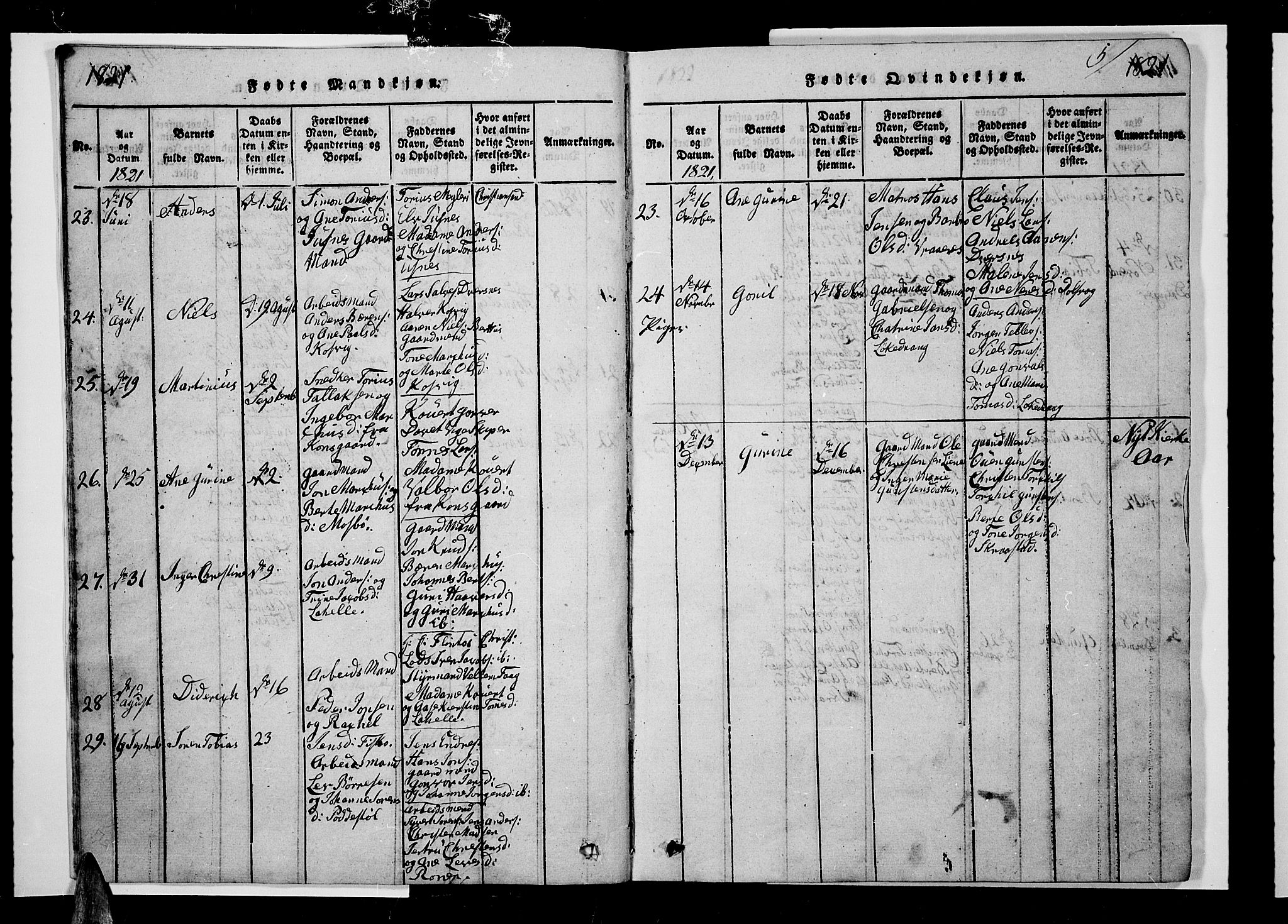 Oddernes sokneprestkontor, SAK/1111-0033/F/Fb/Fba/L0003: Parish register (copy) no. B 3, 1820-1838, p. 5