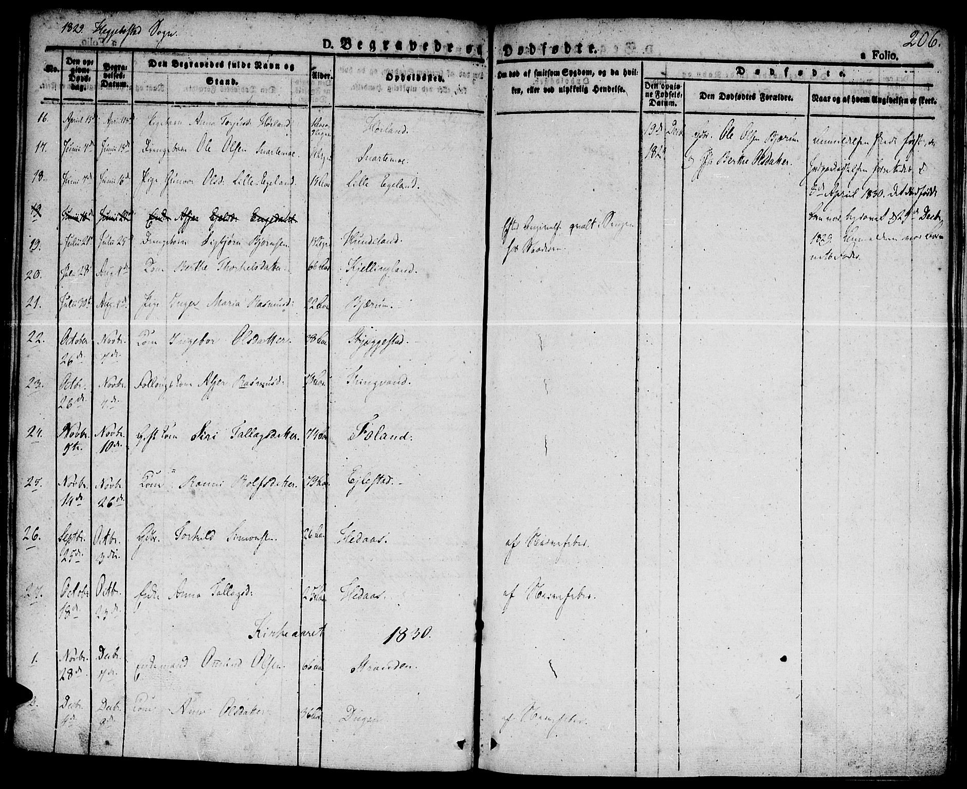 Hægebostad sokneprestkontor, AV/SAK-1111-0024/F/Fa/Faa/L0003: Parish register (official) no. A 3 /1, 1825-1834, p. 206