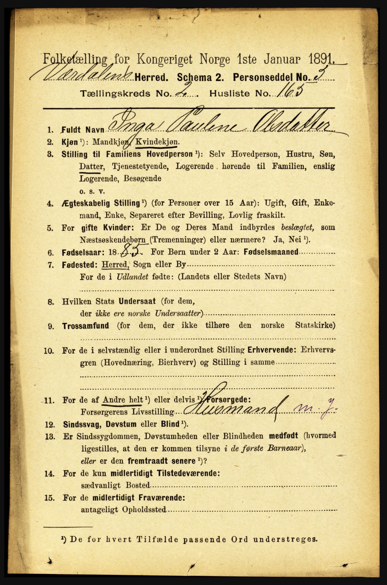 RA, 1891 census for 1721 Verdal, 1891, p. 1645