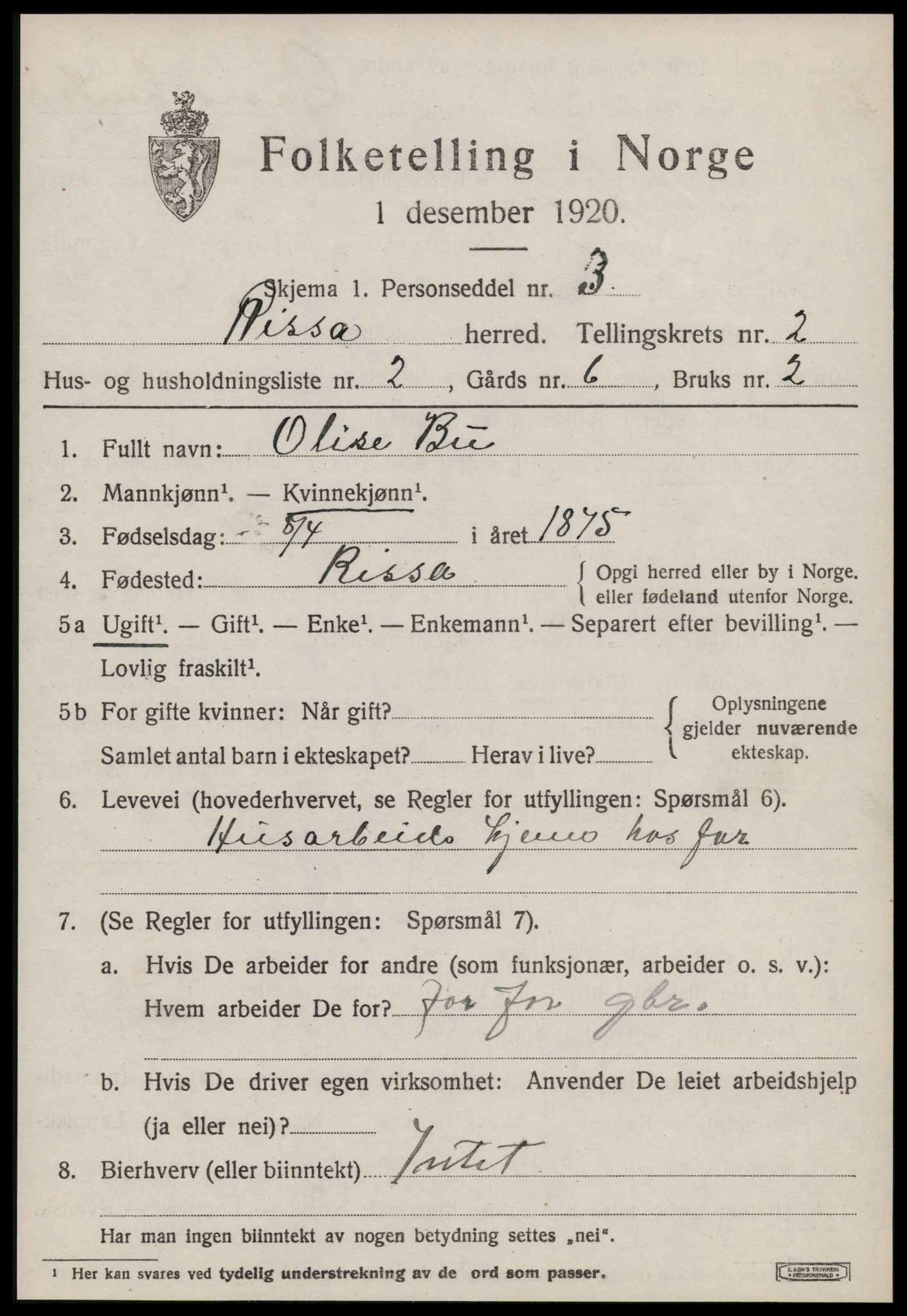 SAT, 1920 census for Rissa, 1920, p. 1635