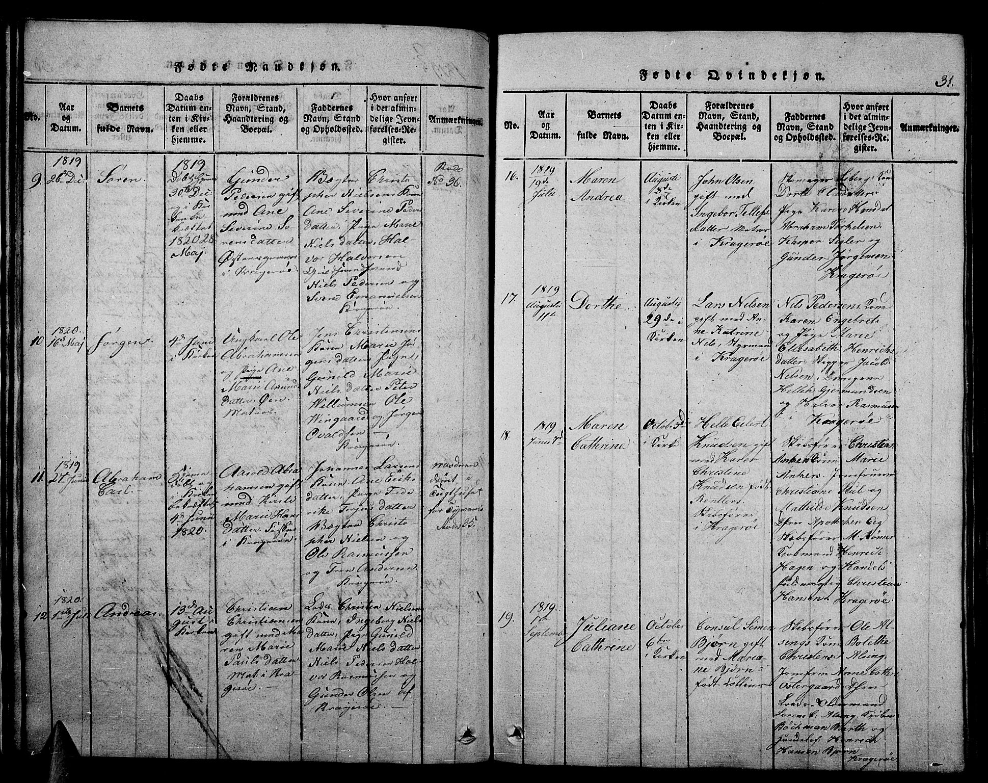 Kragerø kirkebøker, AV/SAKO-A-278/F/Fa/L0004: Parish register (official) no. 4, 1814-1831, p. 31