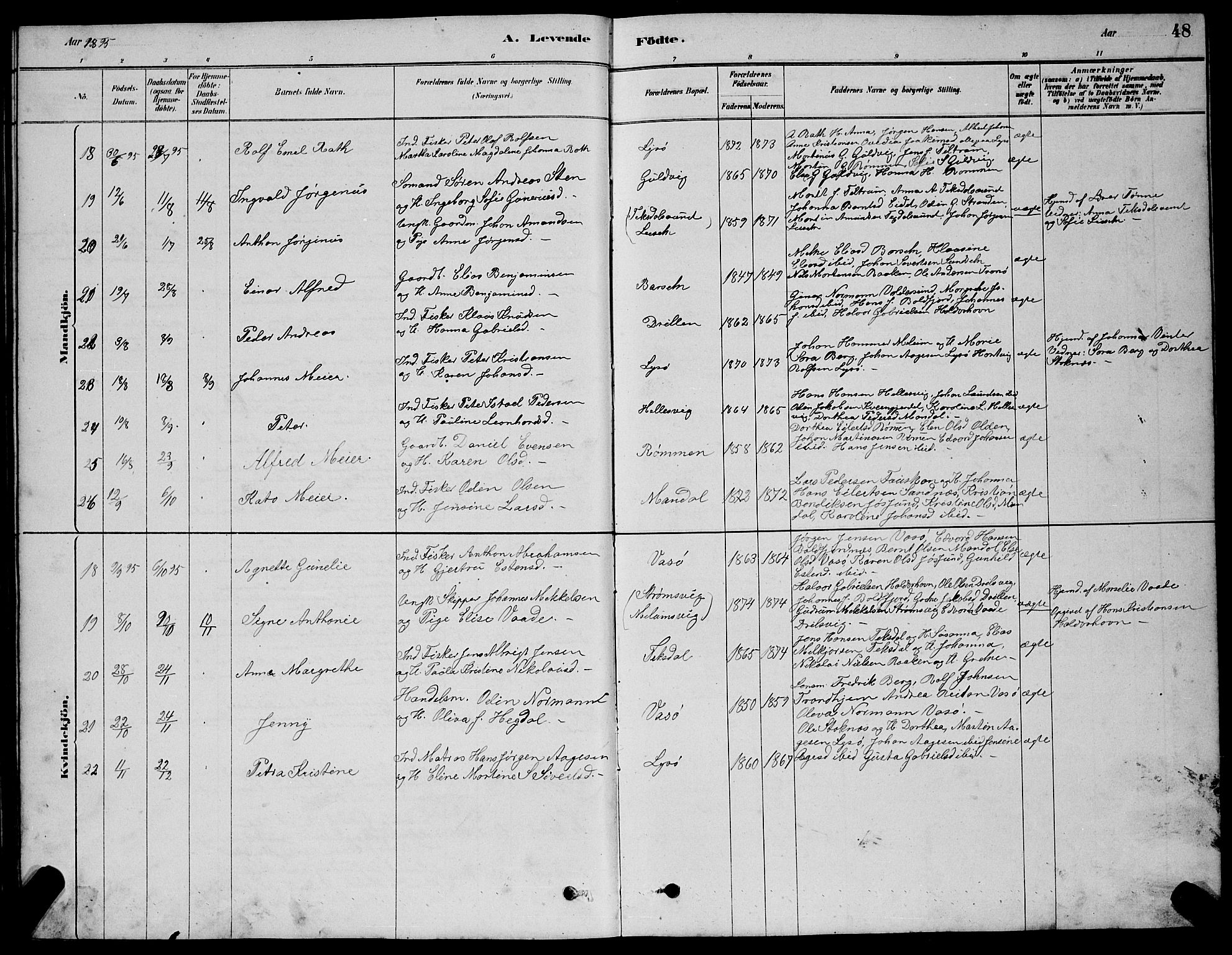 Ministerialprotokoller, klokkerbøker og fødselsregistre - Sør-Trøndelag, SAT/A-1456/654/L0665: Parish register (copy) no. 654C01, 1879-1901, p. 48