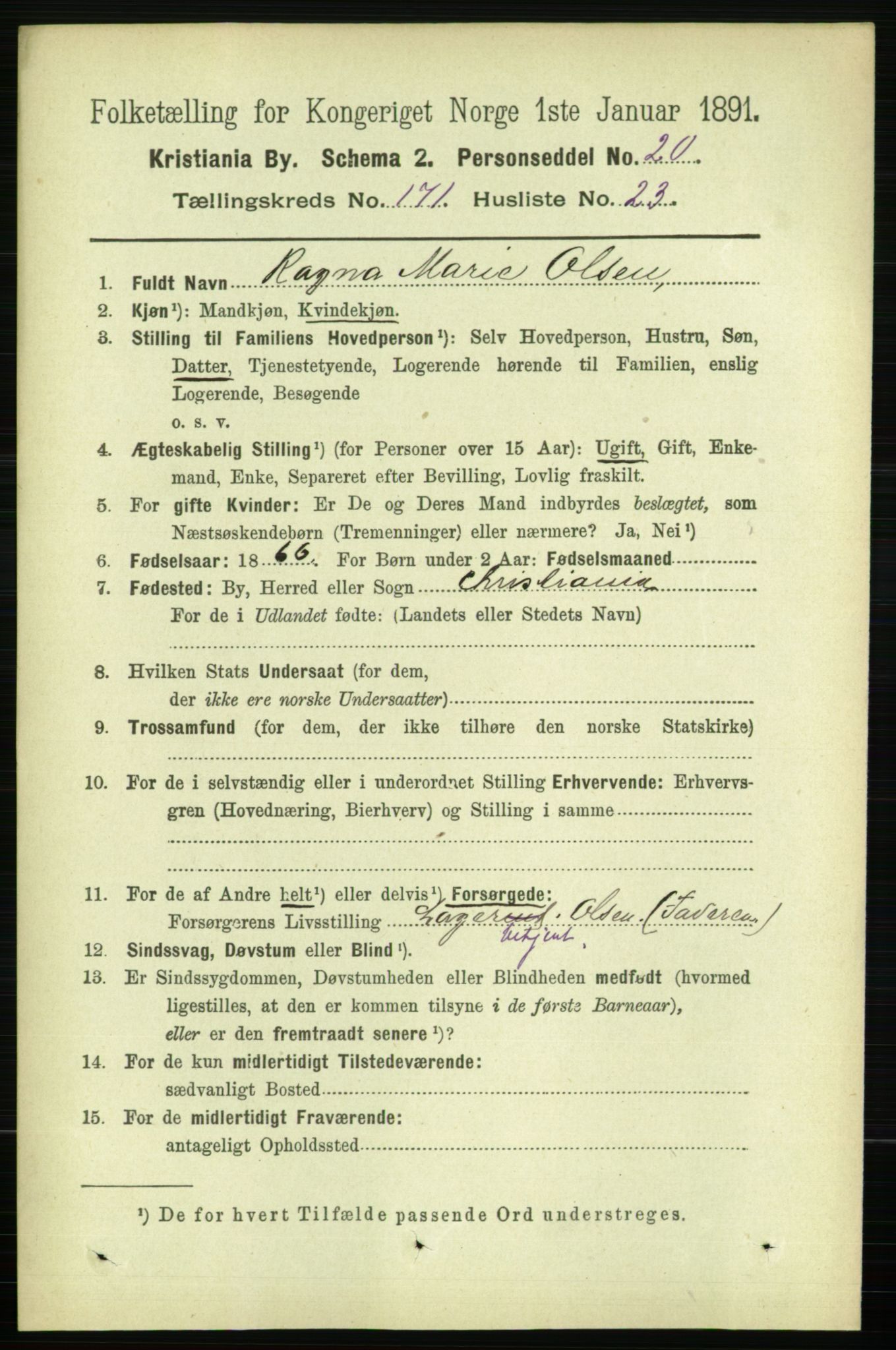 RA, 1891 census for 0301 Kristiania, 1891, p. 101185