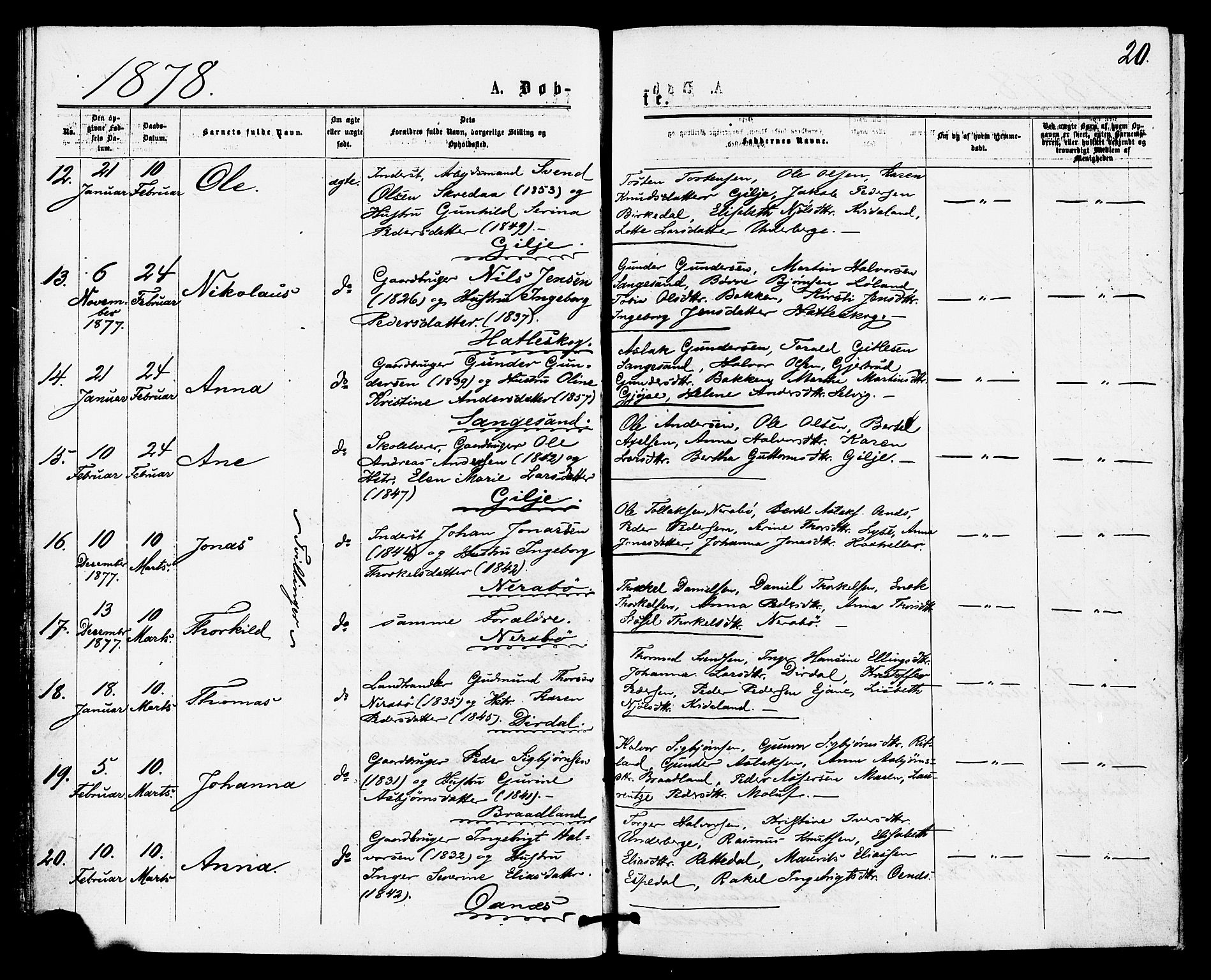 Høgsfjord sokneprestkontor, SAST/A-101624/H/Ha/Haa/L0004: Parish register (official) no. A 4, 1876-1884, p. 20