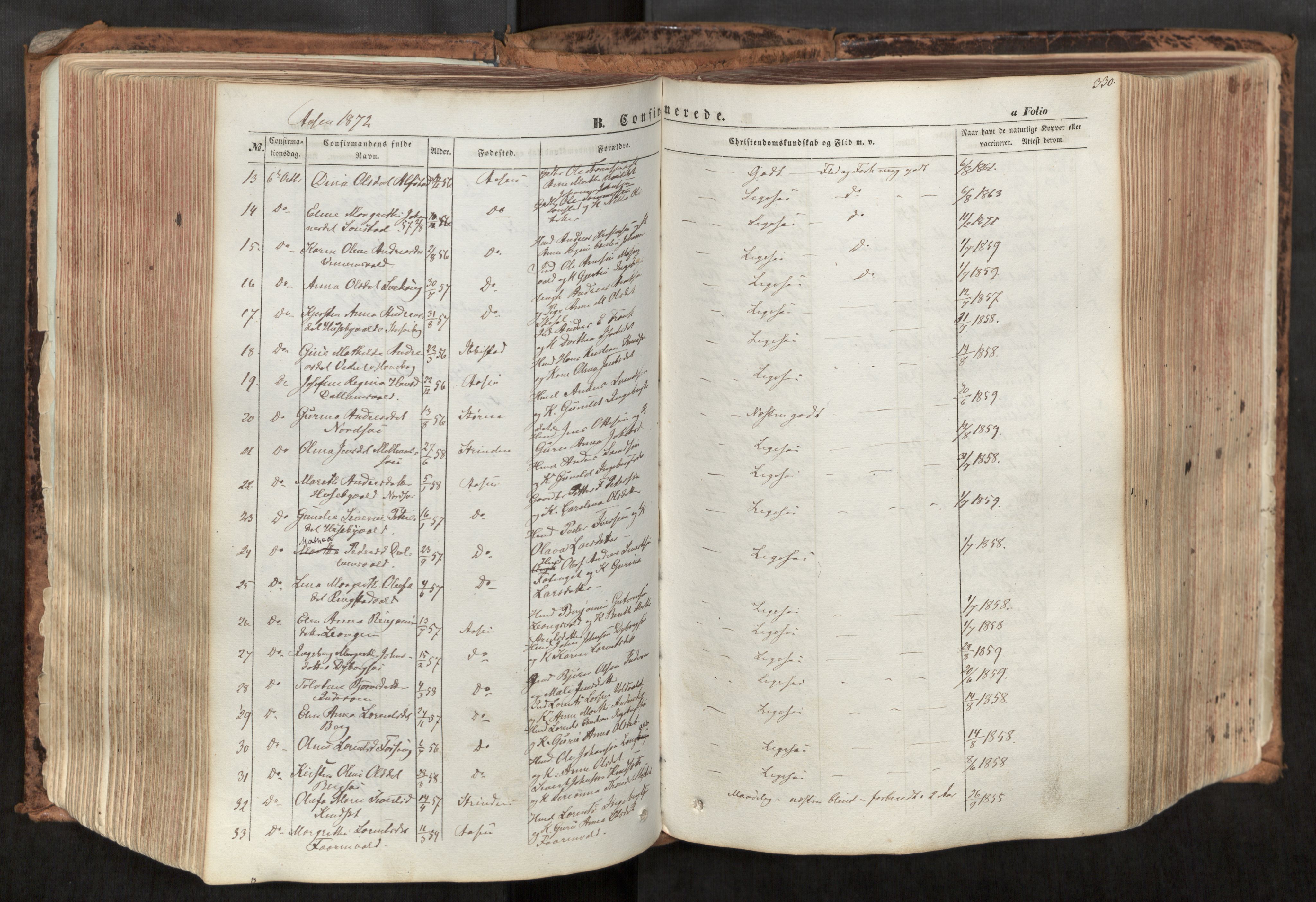 Ministerialprotokoller, klokkerbøker og fødselsregistre - Nord-Trøndelag, SAT/A-1458/713/L0116: Parish register (official) no. 713A07, 1850-1877, p. 330