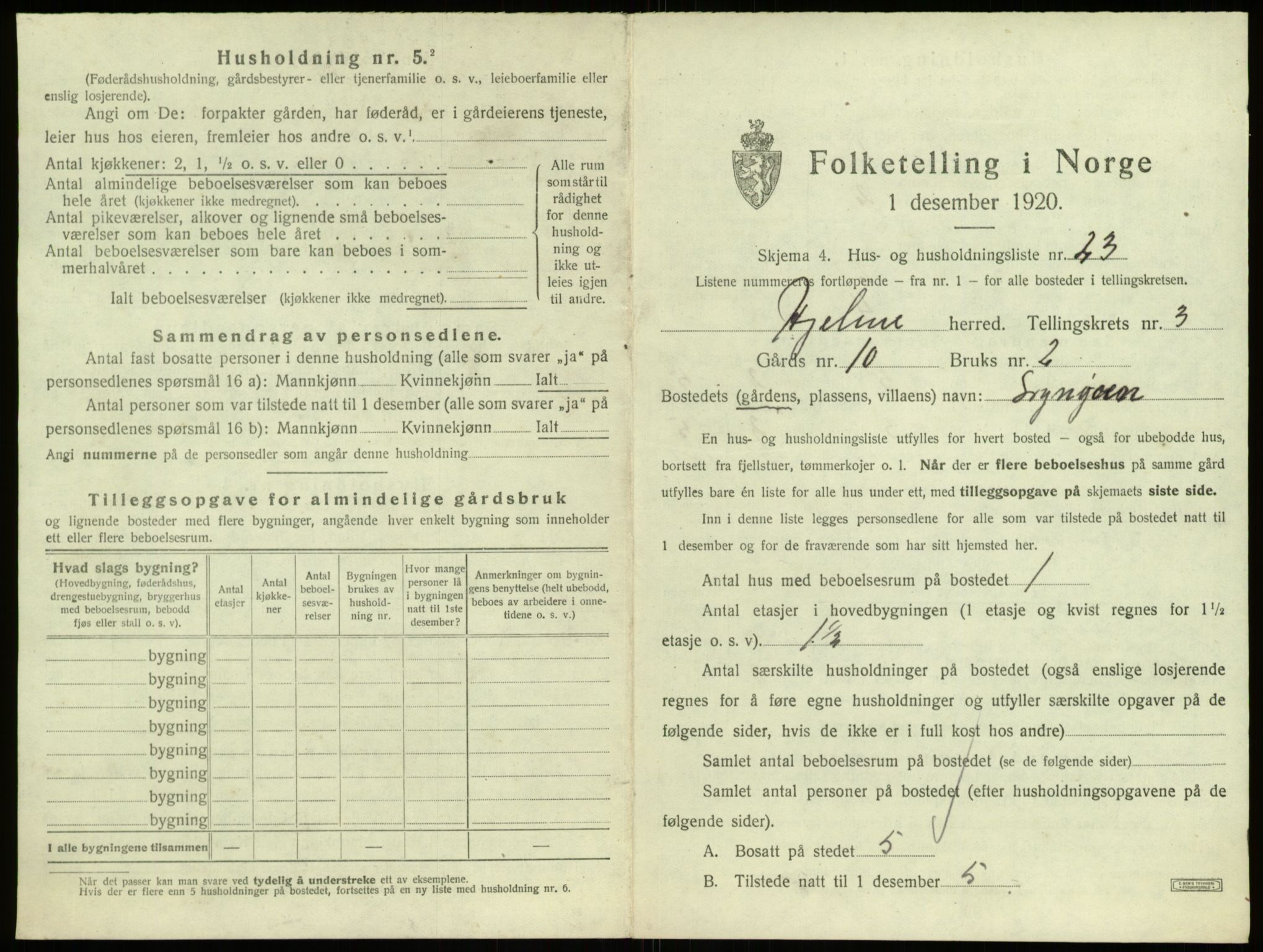 SAB, 1920 census for Hjelme, 1920, p. 309