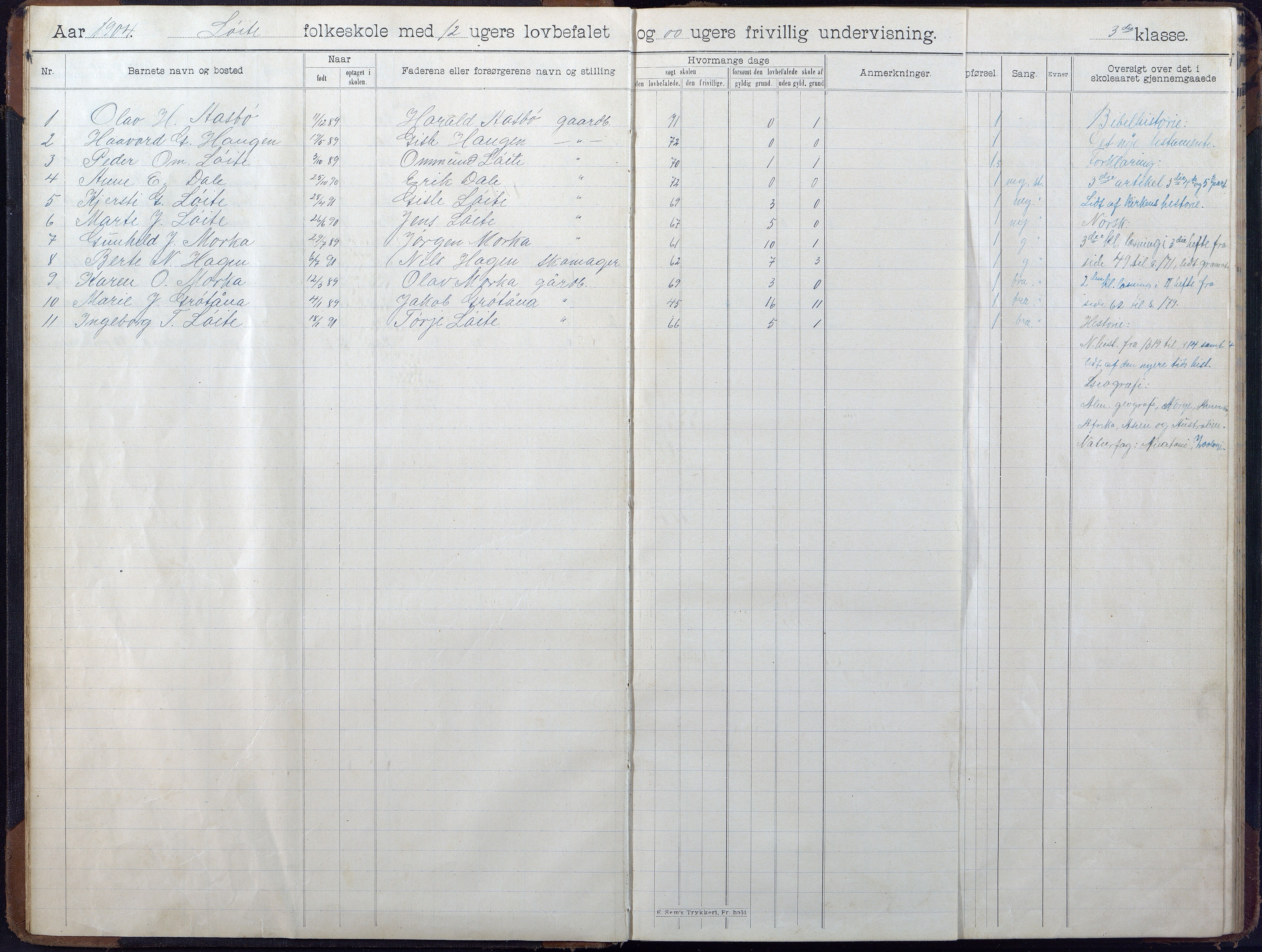 Gjerstad Kommune, Løite Skole, AAKS/KA0911-550c/F02/L0002: Skoleprotokoll, 1903-1921