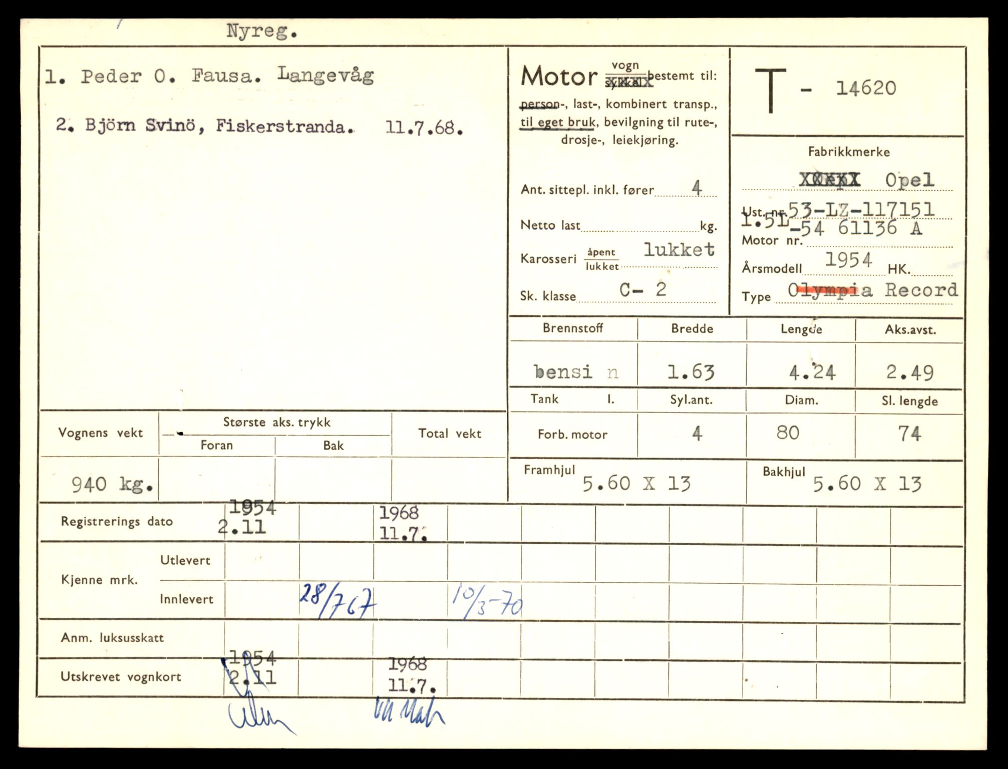 Møre og Romsdal vegkontor - Ålesund trafikkstasjon, AV/SAT-A-4099/F/Fe/L0047: Registreringskort for kjøretøy T 14580 - T 14720, 1927-1998, p. 1029