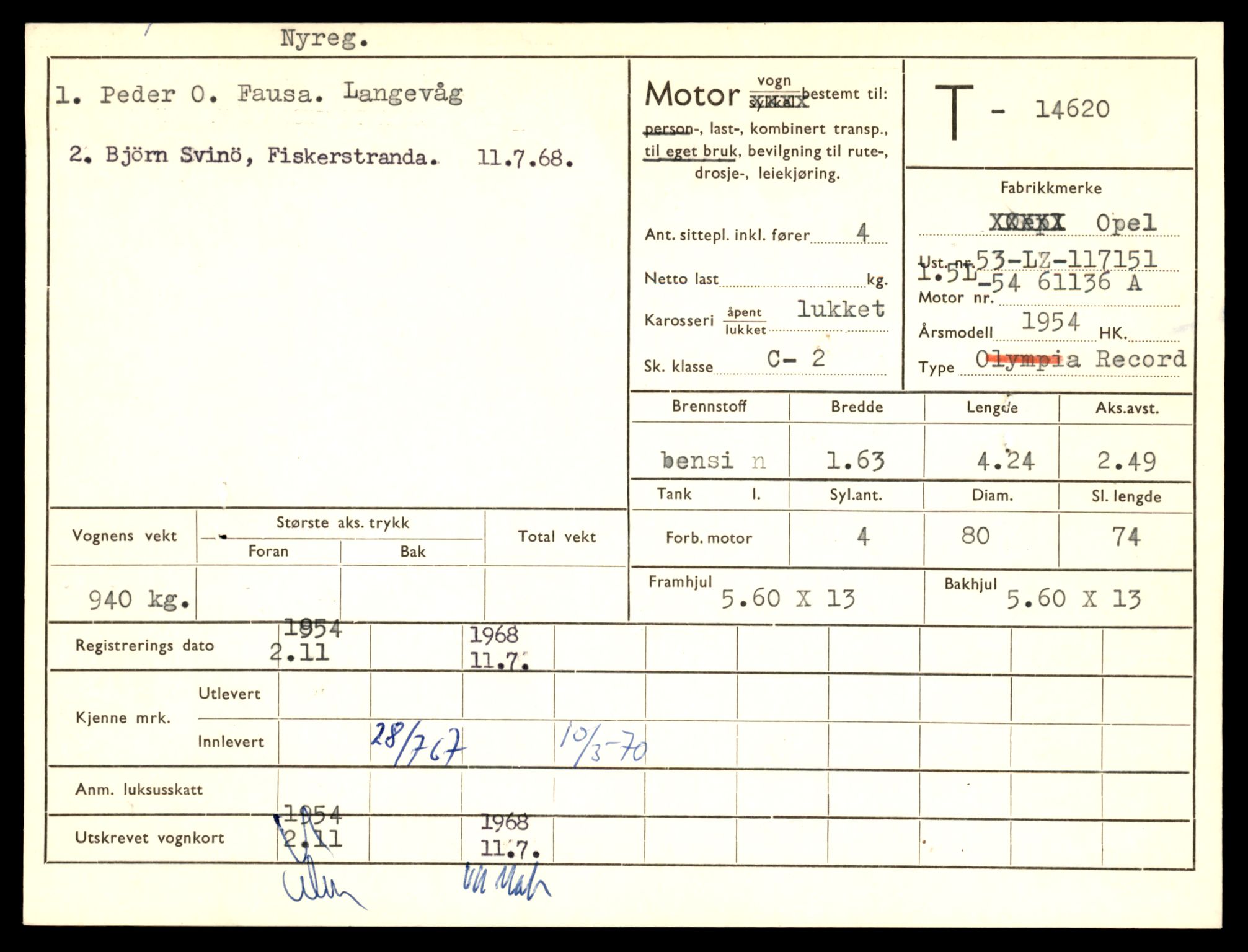 Møre og Romsdal vegkontor - Ålesund trafikkstasjon, SAT/A-4099/F/Fe/L0047: Registreringskort for kjøretøy T 14580 - T 14720, 1927-1998, p. 1029