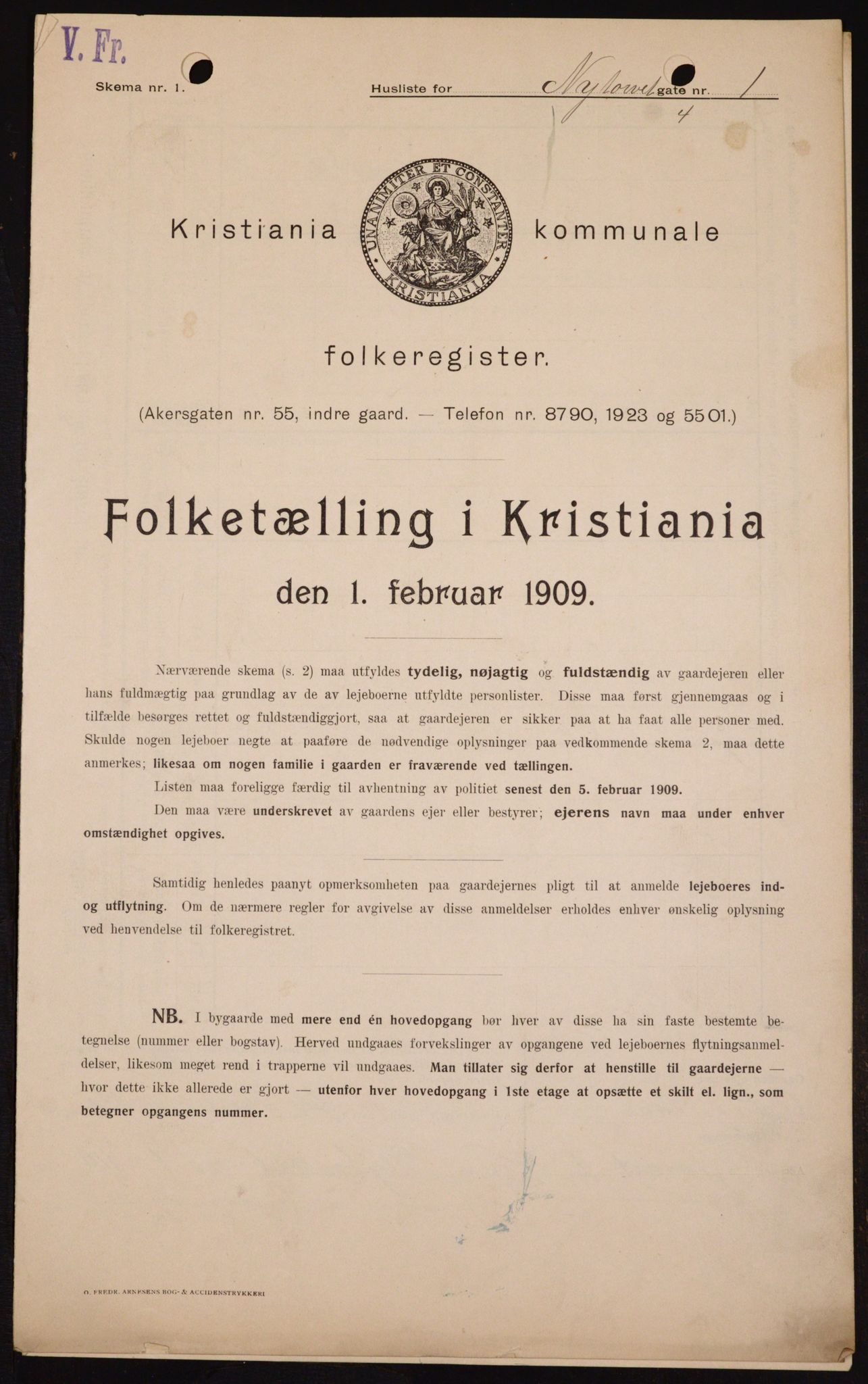 OBA, Municipal Census 1909 for Kristiania, 1909, p. 67068