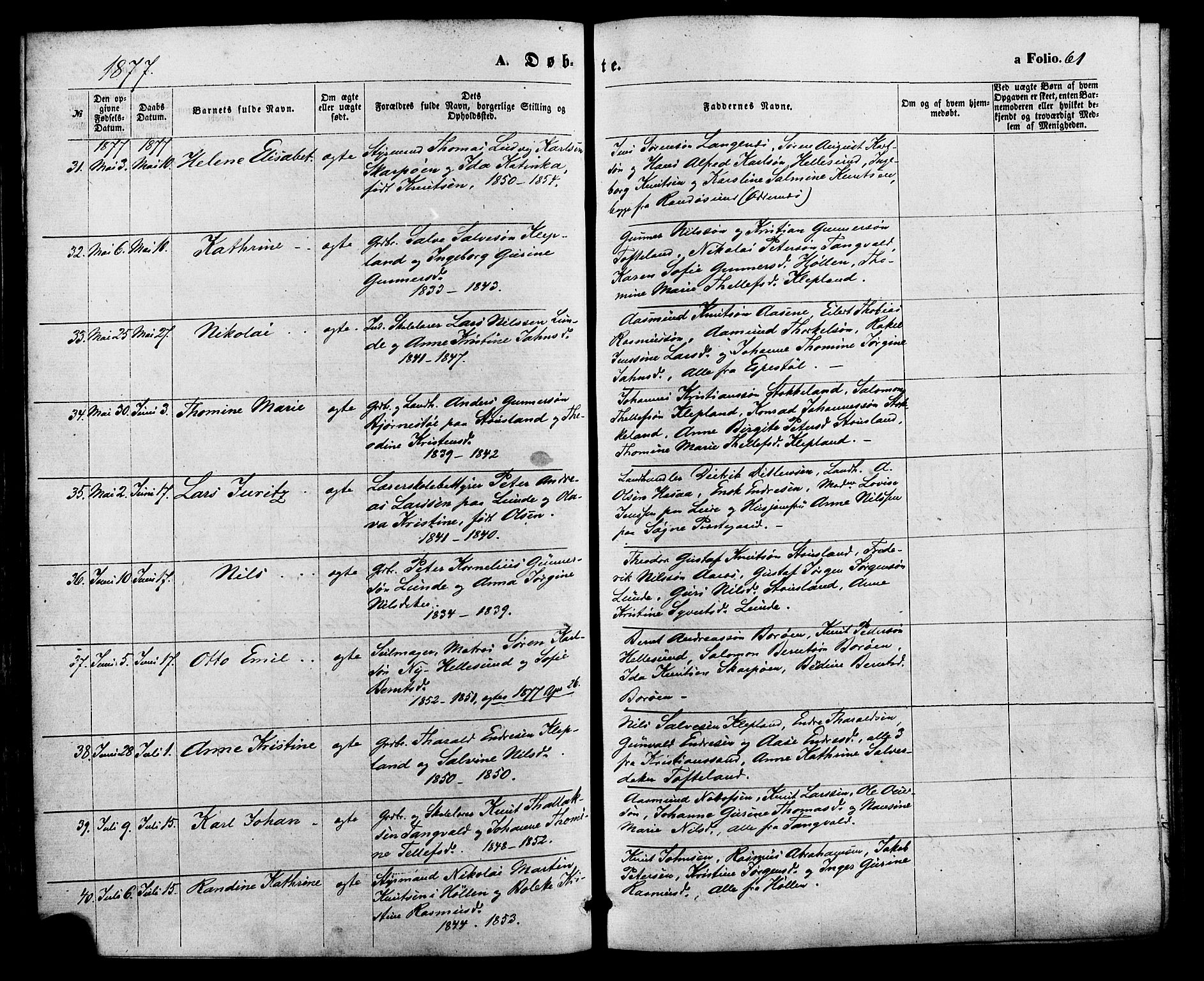 Søgne sokneprestkontor, SAK/1111-0037/F/Fa/Fab/L0011: Parish register (official) no. A 11, 1869-1879, p. 61