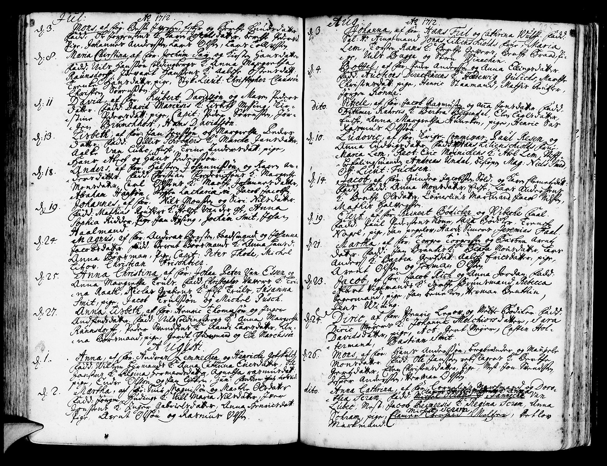 Korskirken sokneprestembete, SAB/A-76101/H/Haa/L0003: Parish register (official) no. A 3, 1698-1719, p. 225