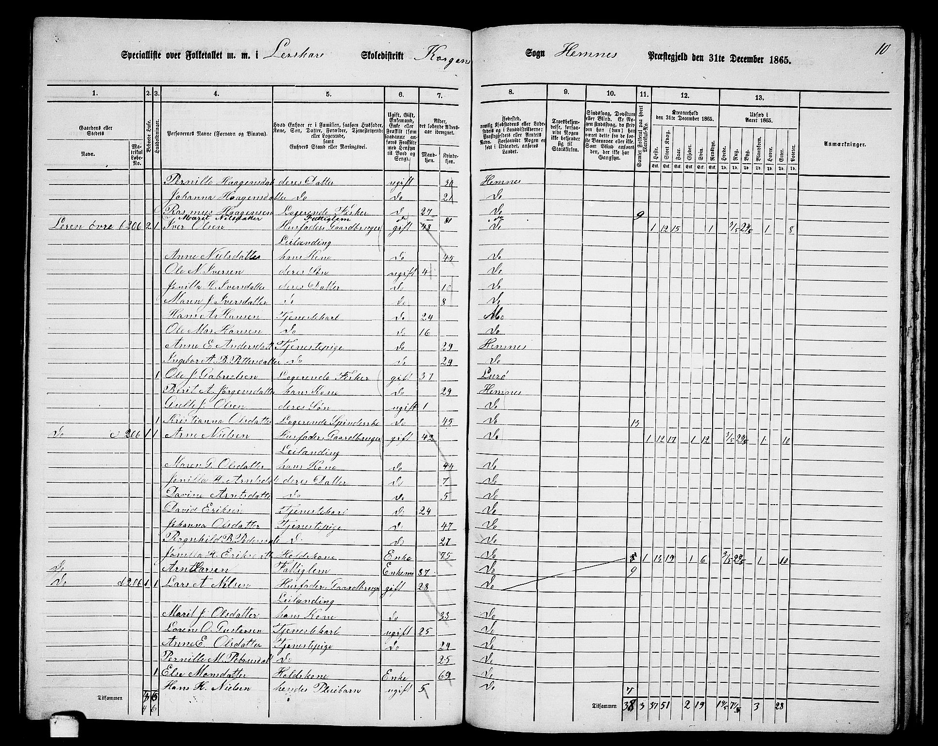 RA, 1865 census for Hemnes, 1865, p. 125