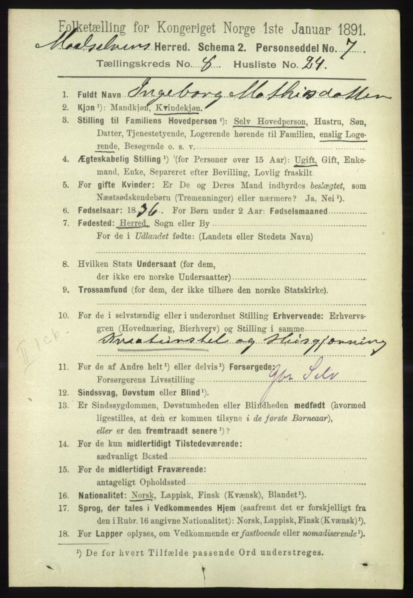 RA, 1891 census for 1924 Målselv, 1891, p. 2695