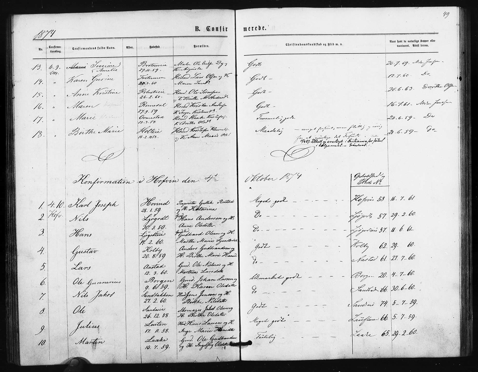 Ullensaker prestekontor Kirkebøker, AV/SAO-A-10236a/F/Fa/L0017: Parish register (official) no. I 17, 1871-1875, p. 49