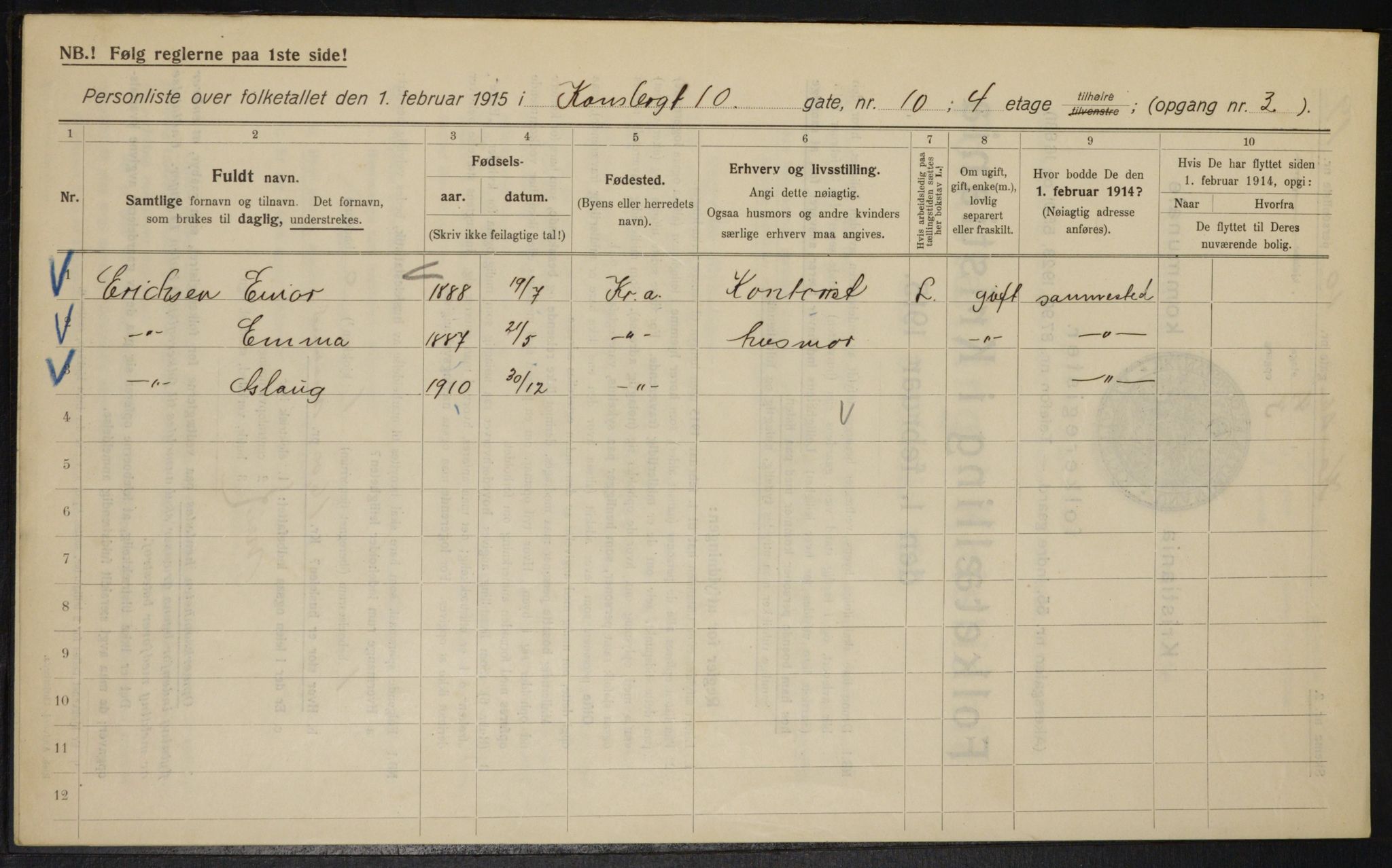 OBA, Municipal Census 1915 for Kristiania, 1915, p. 47636