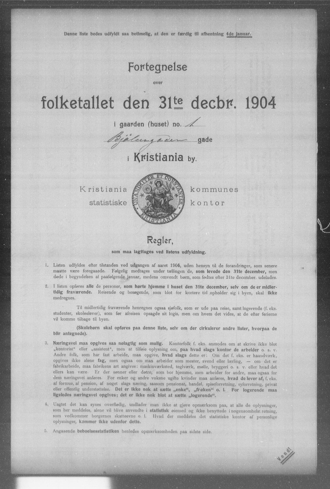 OBA, Municipal Census 1904 for Kristiania, 1904, p. 1396