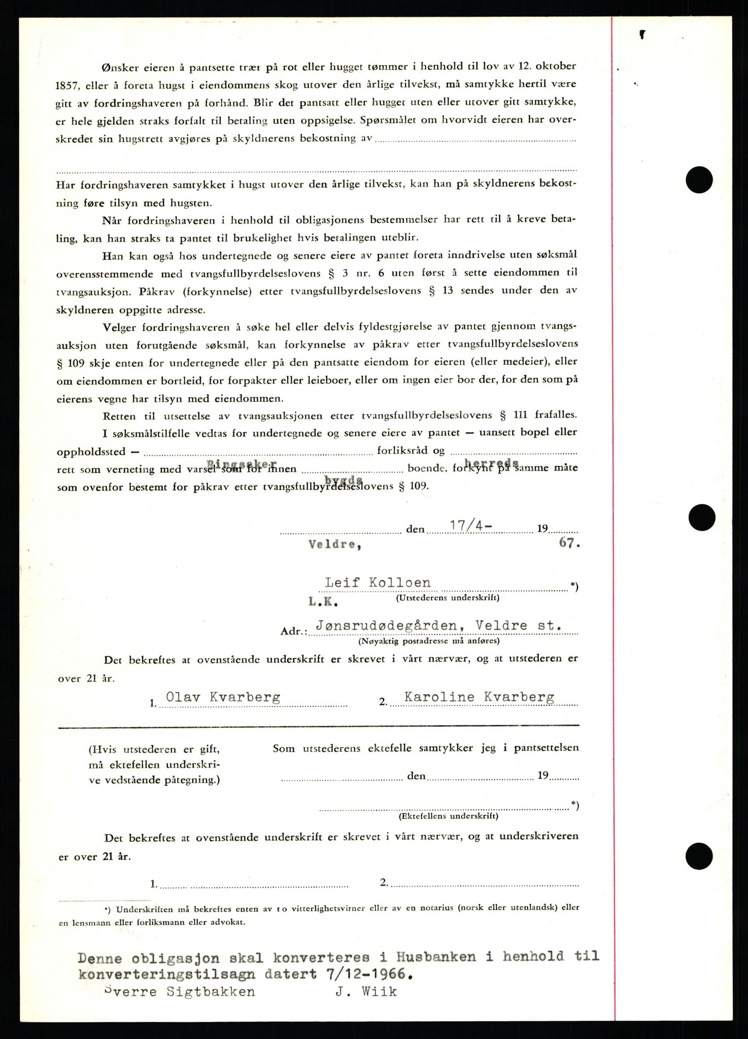Nord-Hedmark sorenskriveri, SAH/TING-012/H/Hb/Hbf/L0071: Mortgage book no. B71, 1967-1967, Diary no: : 2133/1967