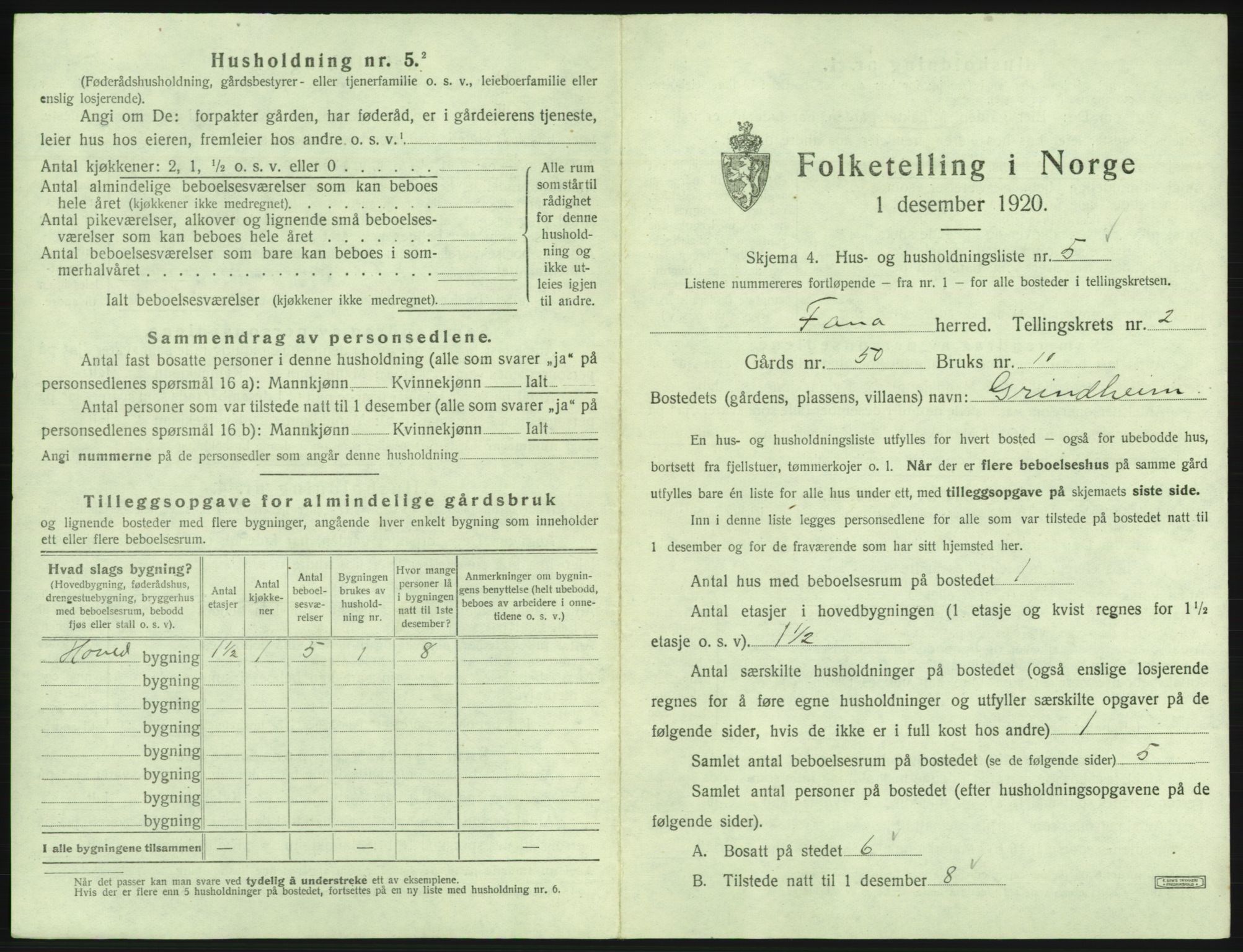 SAB, 1920 census for Fana, 1920, p. 203