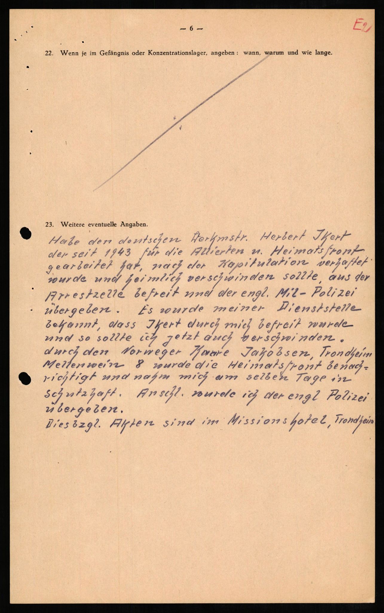 Forsvaret, Forsvarets overkommando II, RA/RAFA-3915/D/Db/L0007: CI Questionaires. Tyske okkupasjonsstyrker i Norge. Tyskere., 1945-1946, p. 244