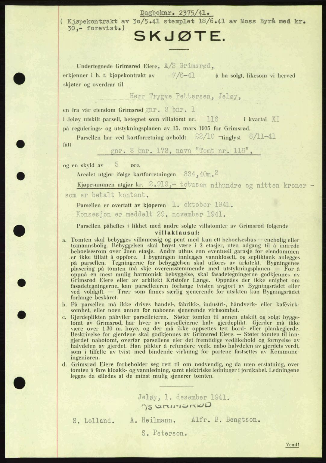 Moss sorenskriveri, SAO/A-10168: Mortgage book no. A9, 1941-1942, Diary no: : 2375/1941
