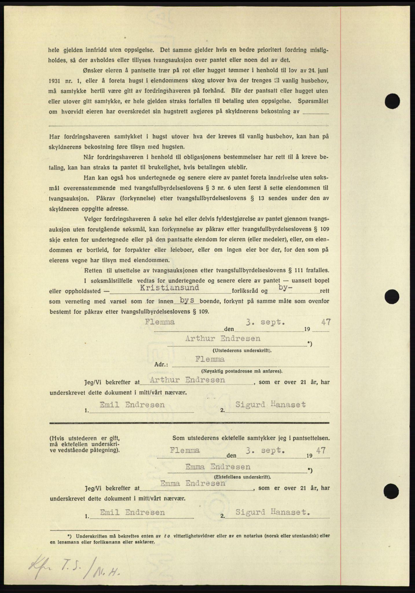 Nordmøre sorenskriveri, AV/SAT-A-4132/1/2/2Ca: Mortgage book no. B96, 1947-1947, Diary no: : 2043/1947