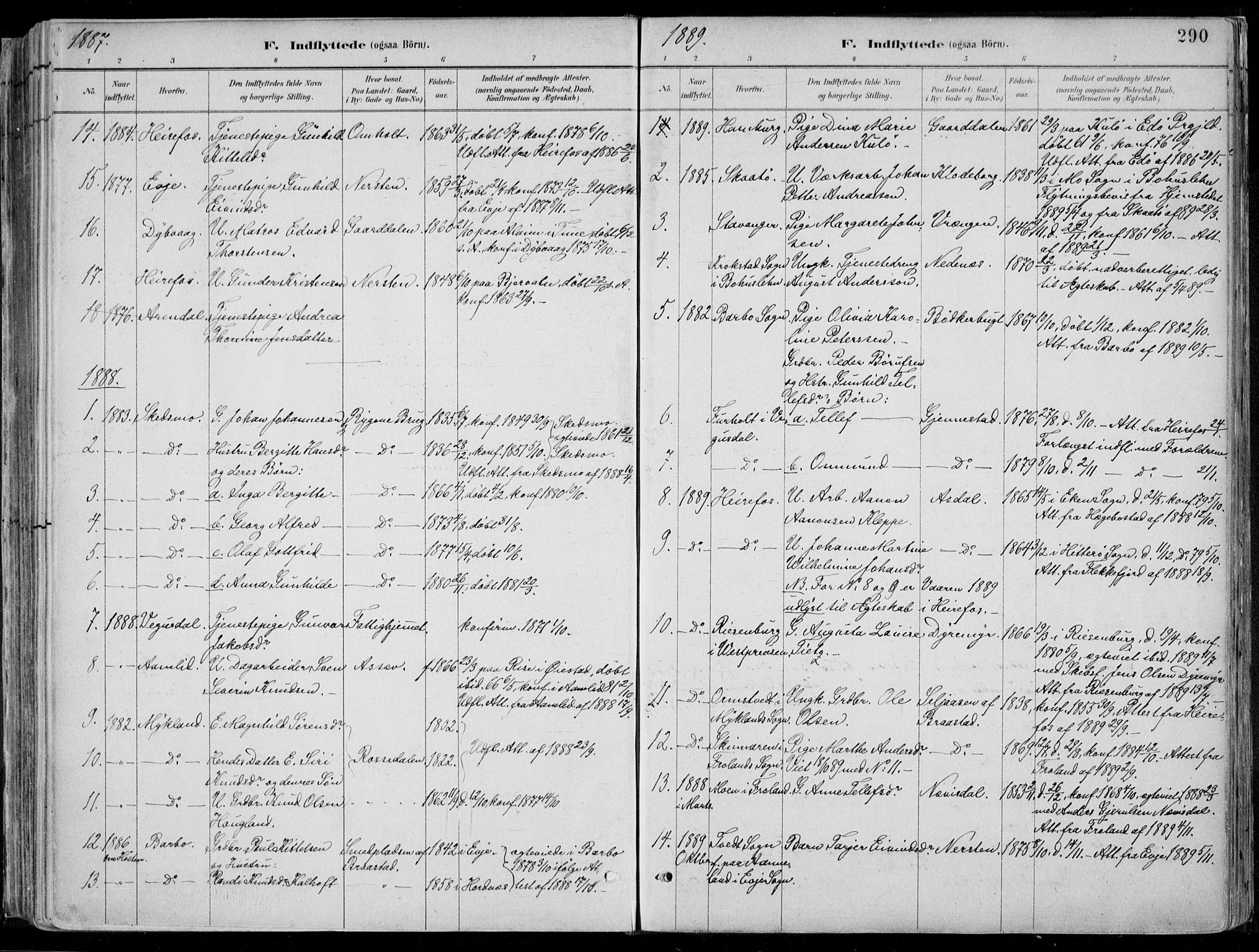 Øyestad sokneprestkontor, SAK/1111-0049/F/Fa/L0017: Parish register (official) no. A 17, 1887-1896, p. 290