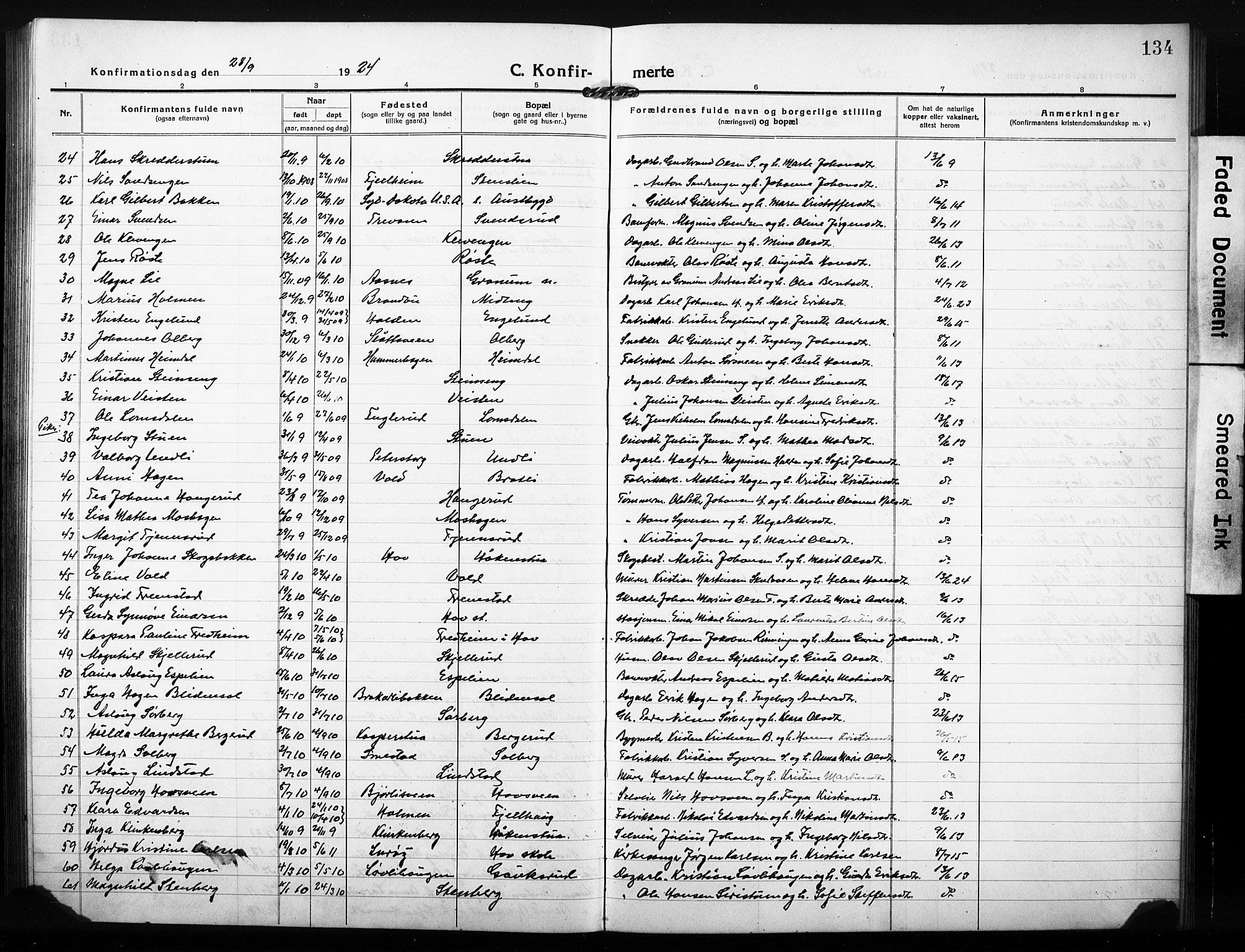 Søndre Land prestekontor, AV/SAH-PREST-122/L/L0007: Parish register (copy) no. 7, 1915-1932, p. 134