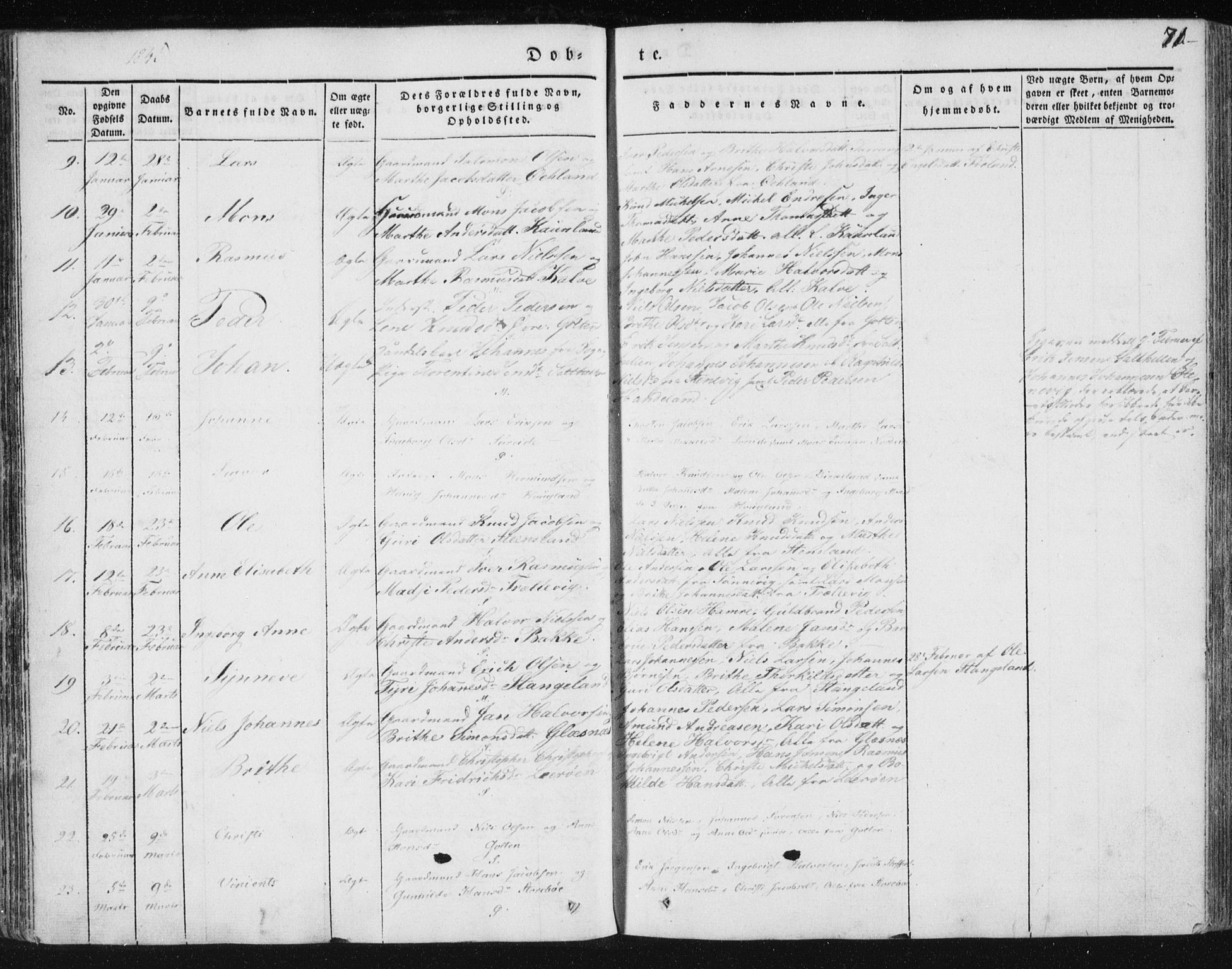 Sund sokneprestembete, AV/SAB-A-99930: Parish register (official) no. A 13, 1835-1849, p. 71